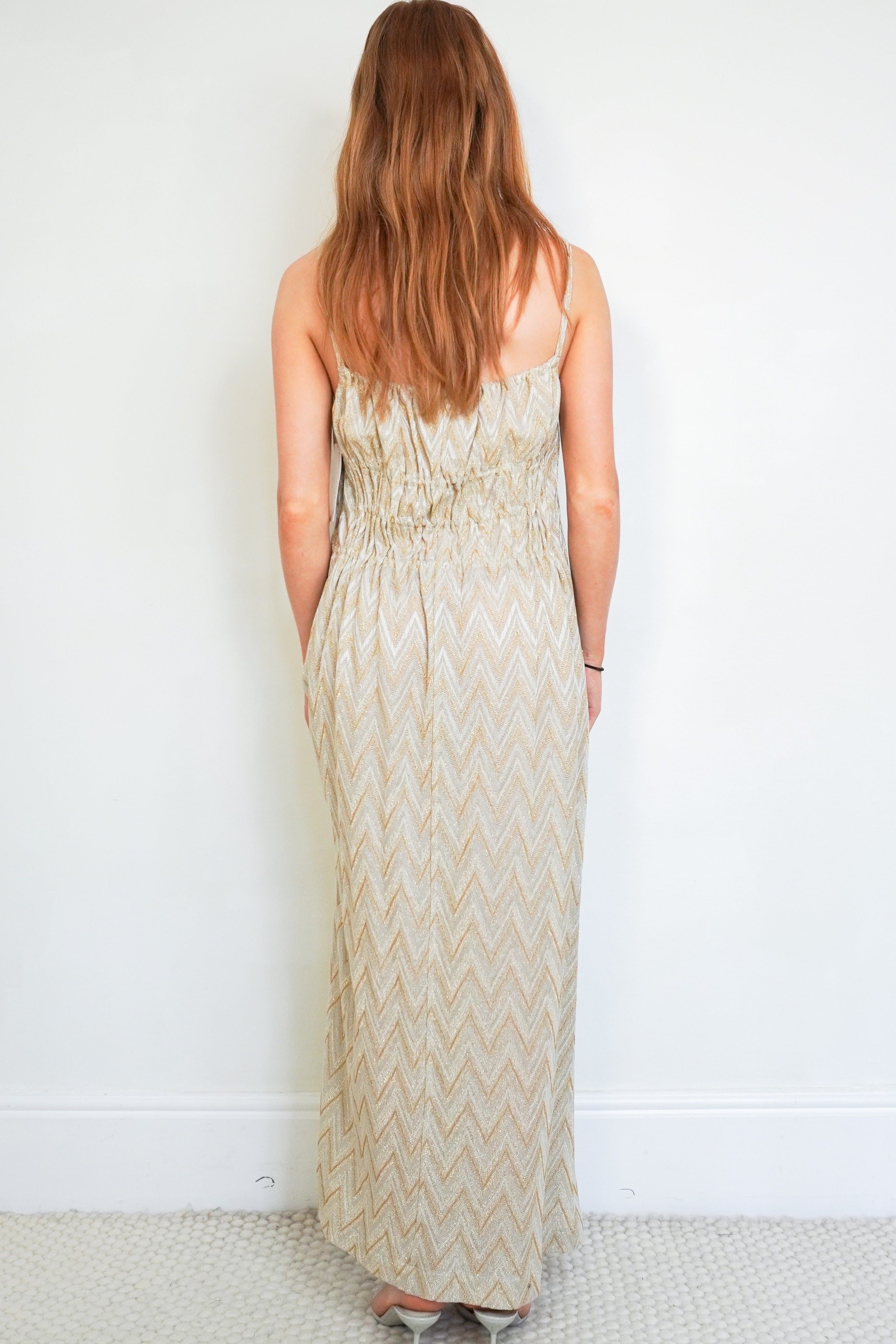 Missoni Gold Lurex Zigzag Knit Maxi Dress back photo chelsea london