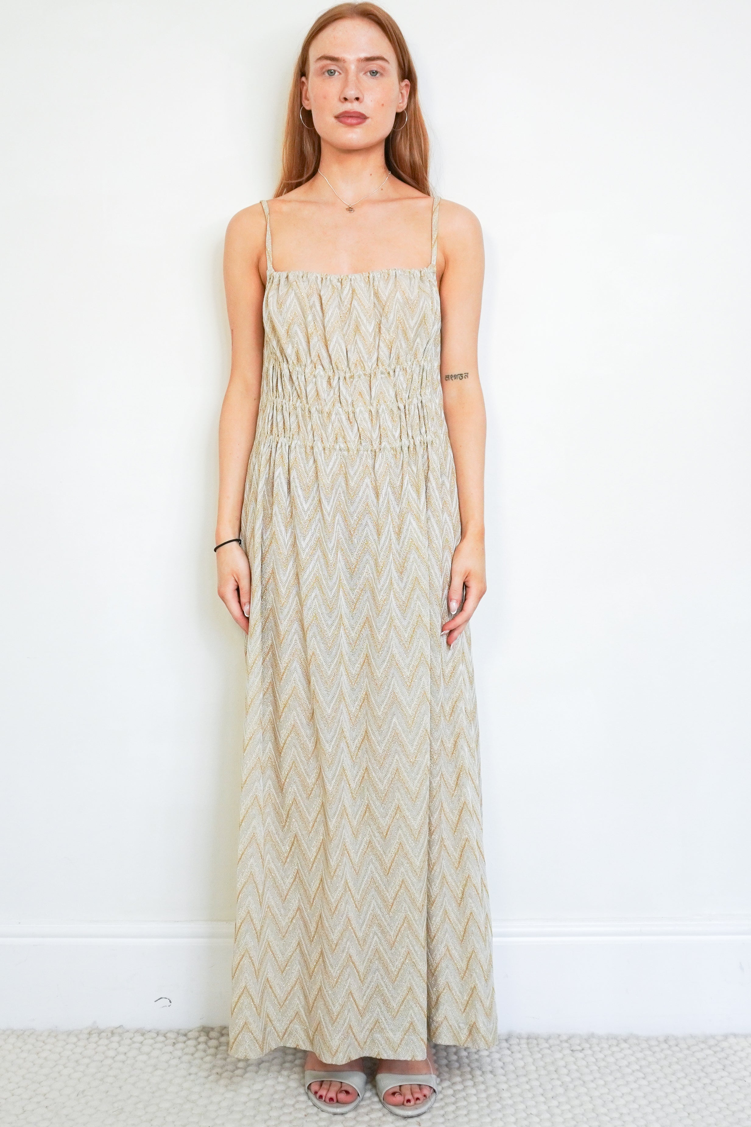 Missoni Gold Lurex Zigzag Knit Maxi Dress front photo chelsea london