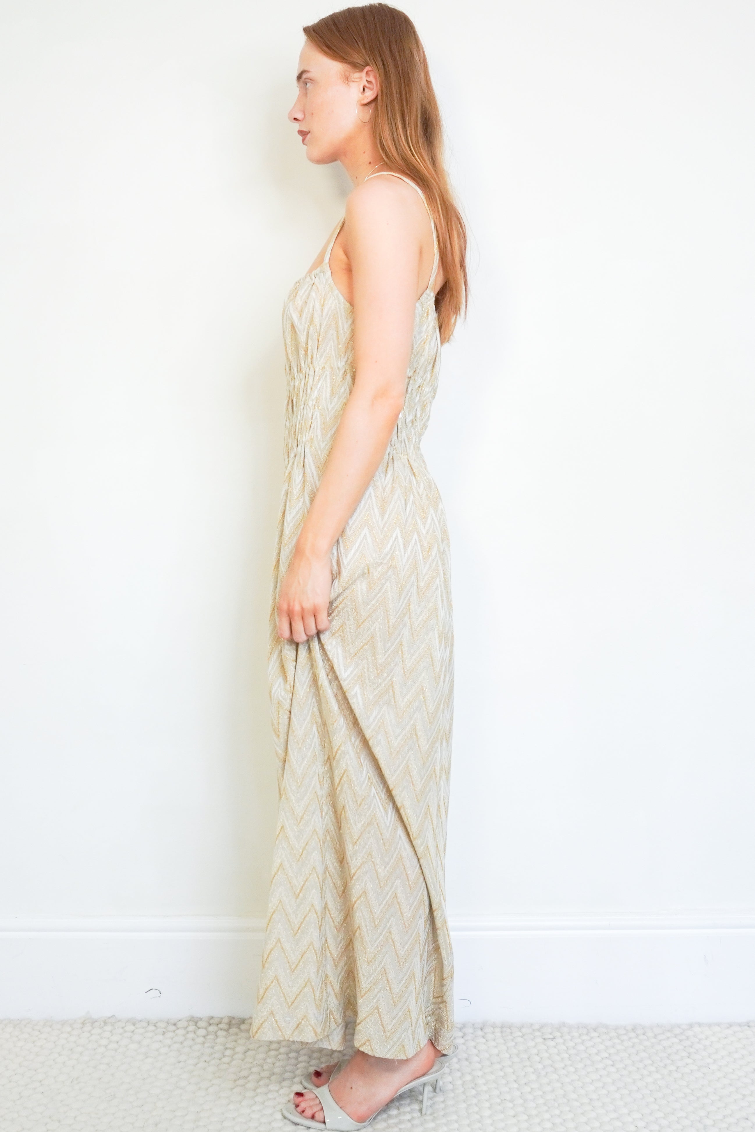 Missoni Gold Lurex Zigzag Knit Maxi Dress side photo chelsea london