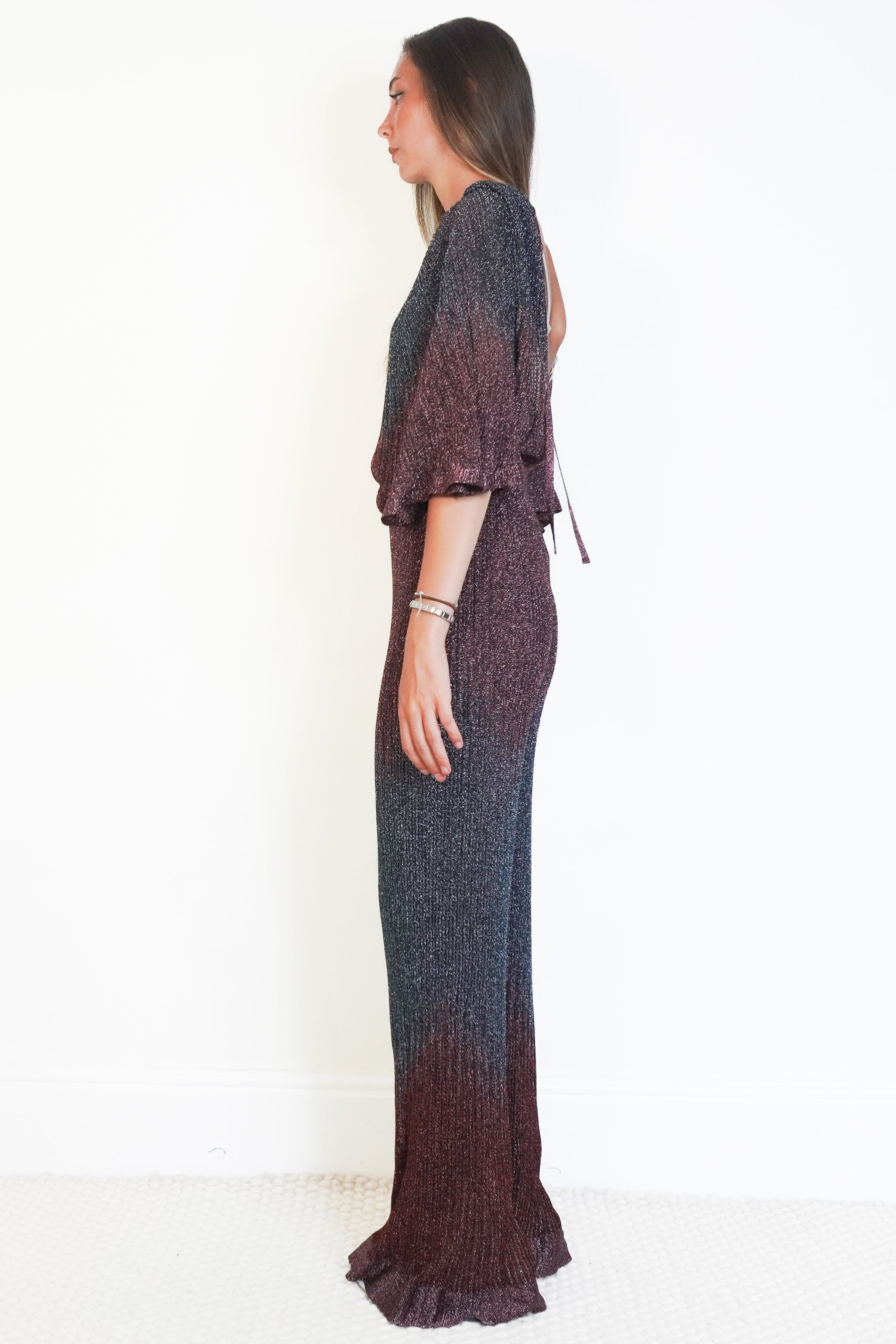 Missoni Purple Metallic Ombré Lamé Knit Jumpsuit side photo chelsea london