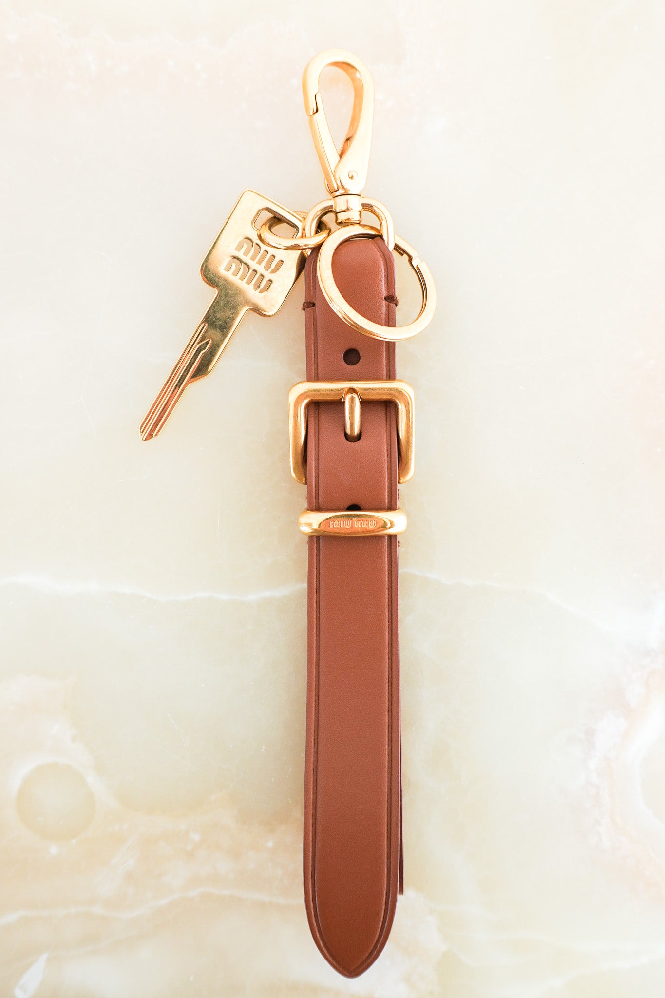 Miu-Miu-Brown-Leather-Bag-Charm-/-Keyring-front-picture-chelsea-london