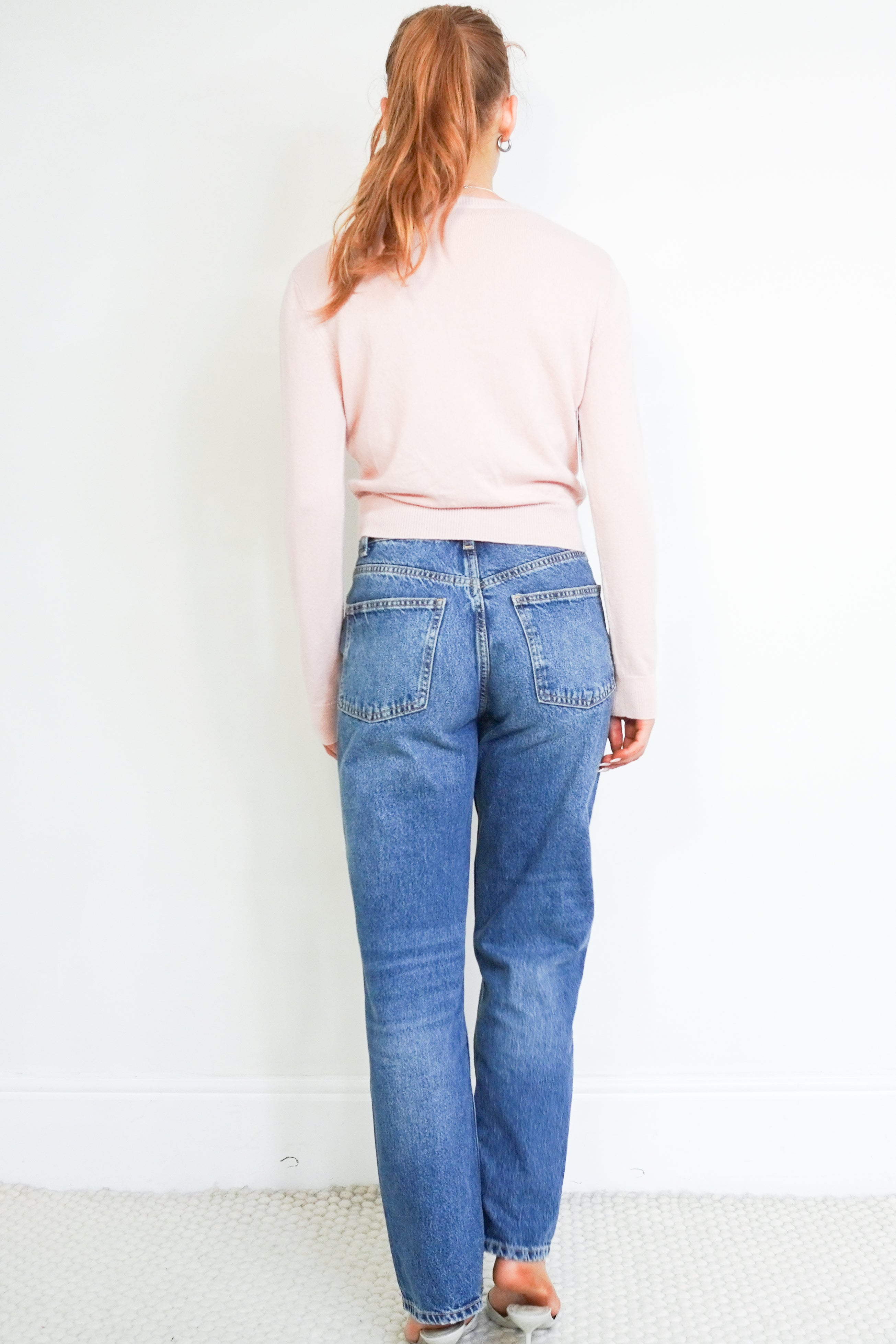 Miu Miu Pink Heart Pointelle Cardigan back photo chelsea london