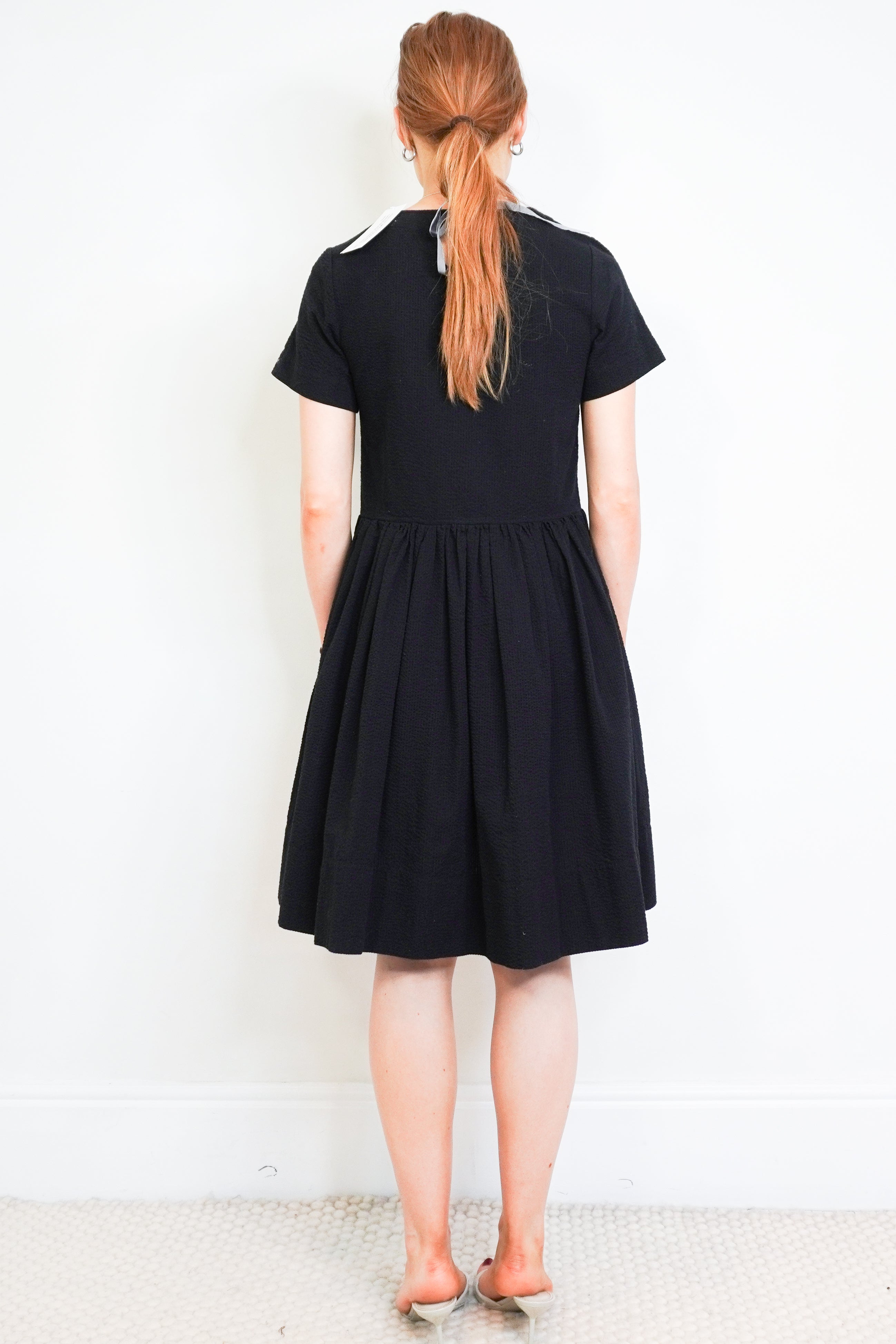 Molly Goddard Black Textured Seersucker Cotton-Blend Mini Dress back photo chelsea london