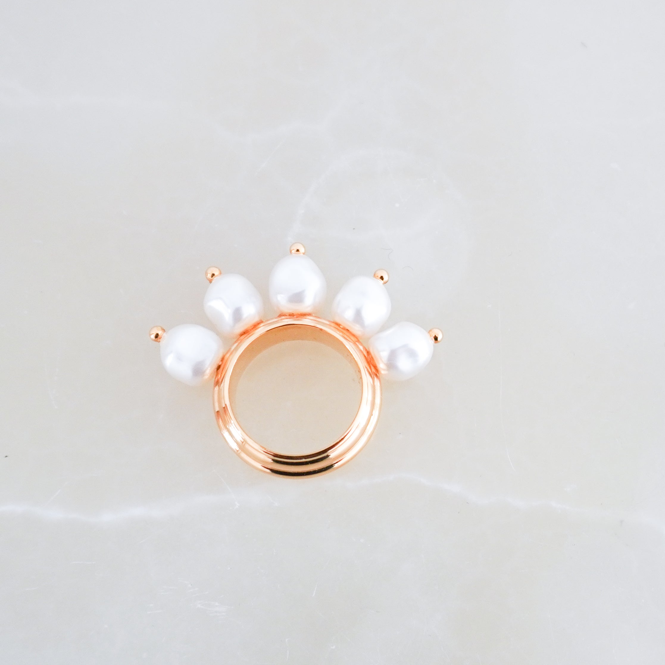 side photo of a Mulberry Pearl Ring in Gold Plated Metal