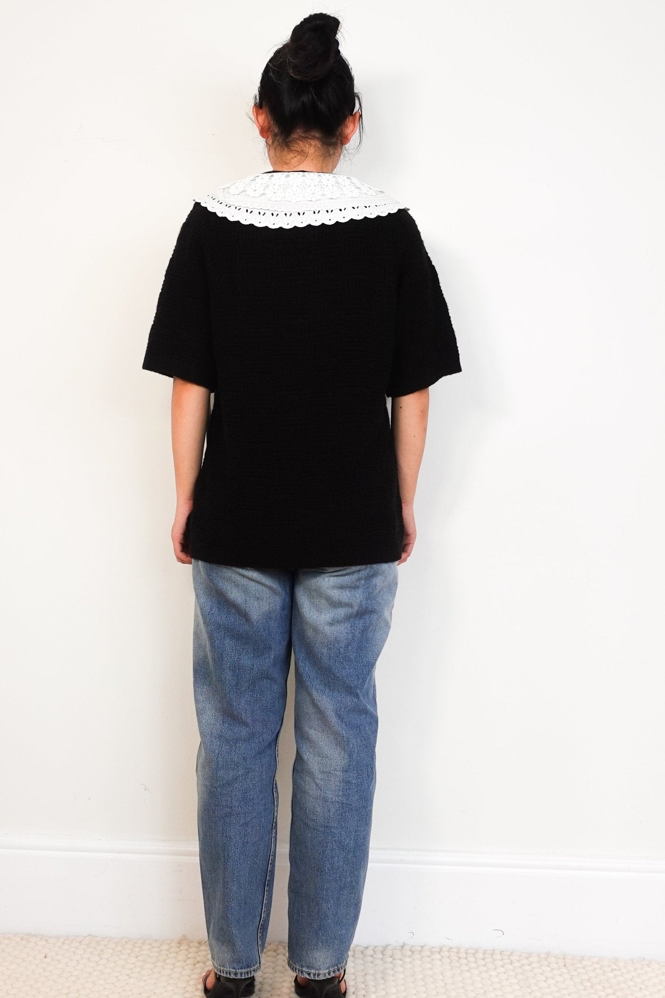Munthe Black Cardigan with White Lace Collar RRP £210 | Authentic Preloved - Reloved Again