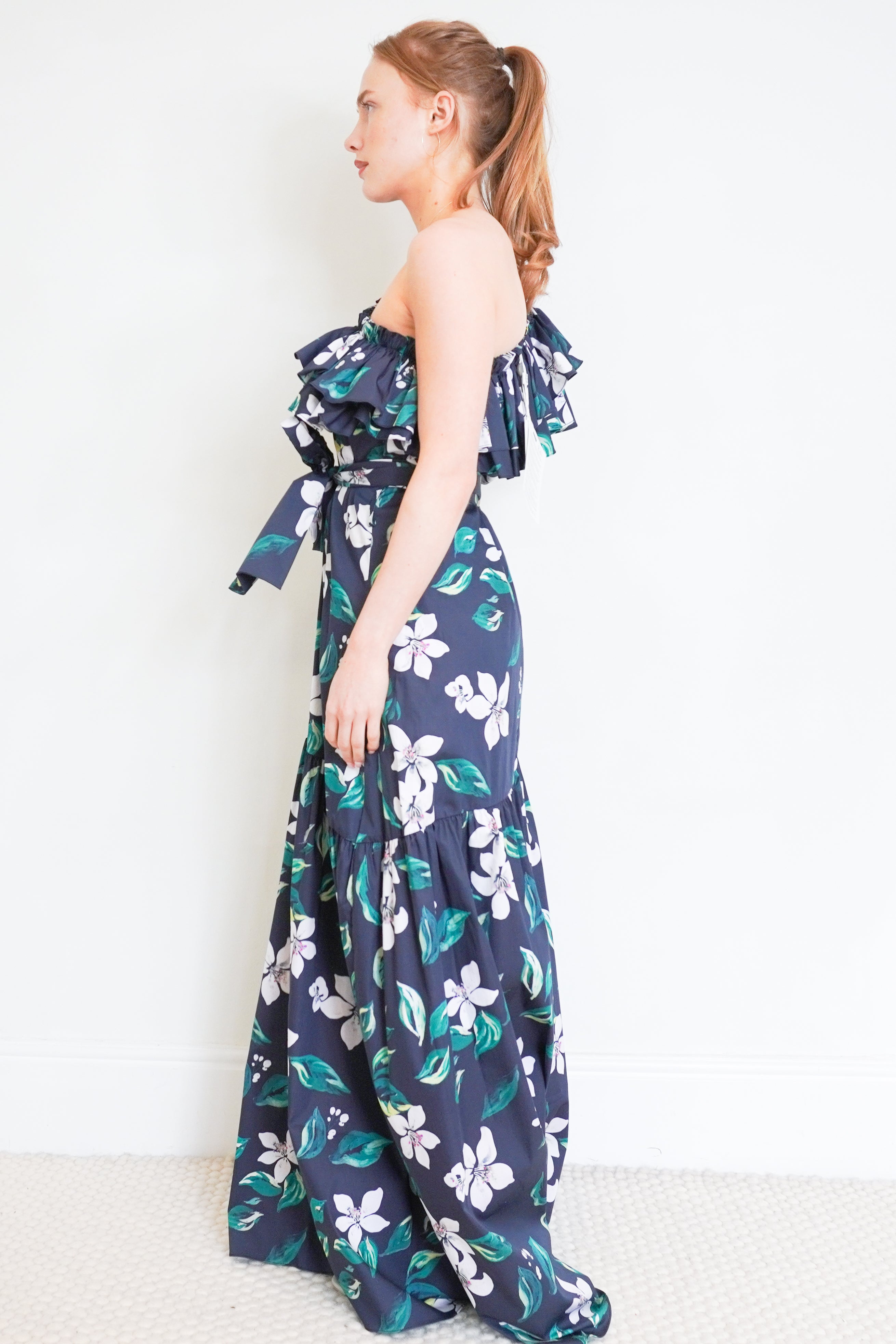 NEW-Caroline-Constas-Navy-Rhea-Blossom-Dress-side-picture-Chelsea-London