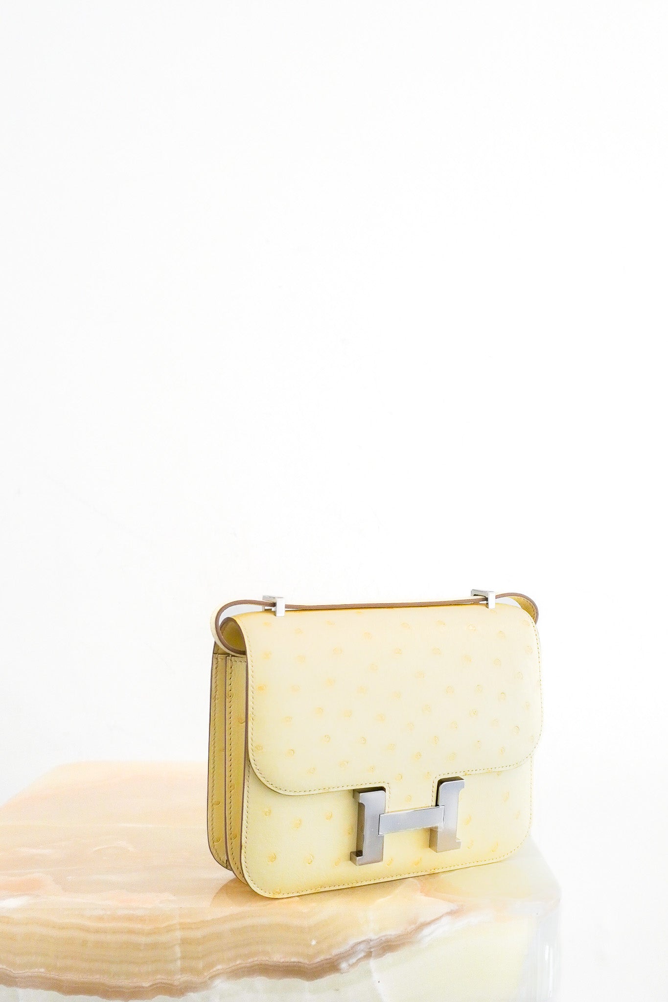 NEW Hermes Constance 18 Mini Ostrich Jaune Milton Palladium Hardware Bag | Authentic Preloved - Reloved Again