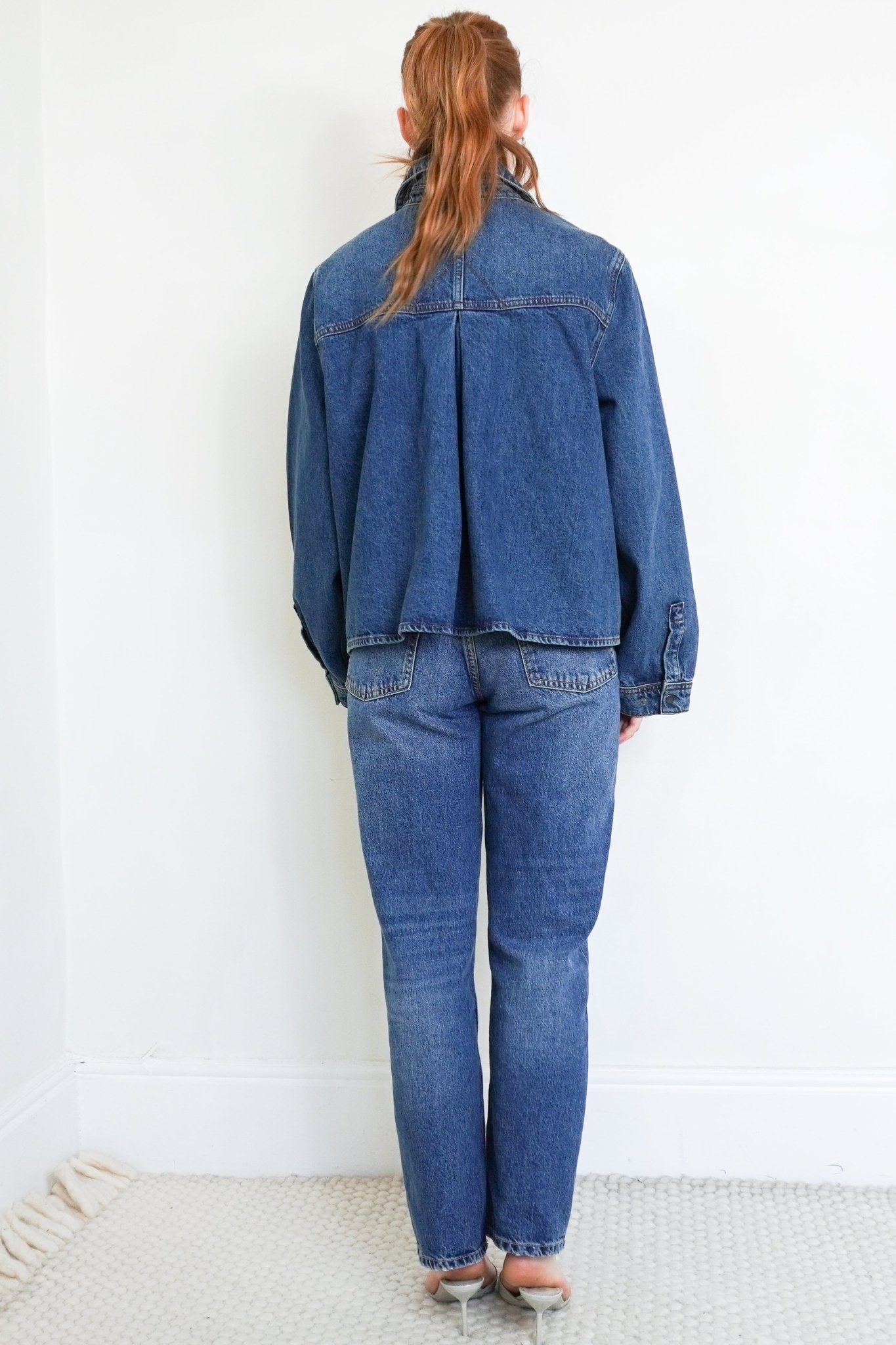 NEW ME+EM Blue Denim Pleated Jacket With Crystal Button RRP £250 | Authentic Preloved - Reloved Again