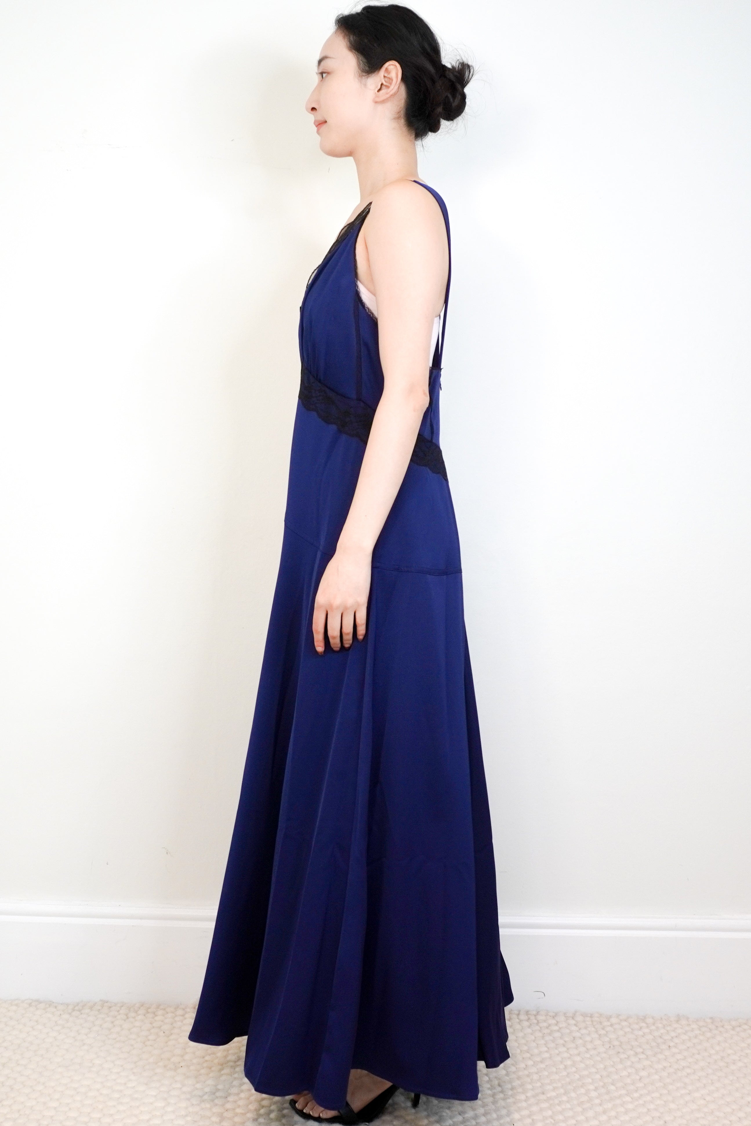 NEW-ME+EM-Blue-Satin-and-Lace-Maxi-Slip-Dress-side-picture-Chelsea-London