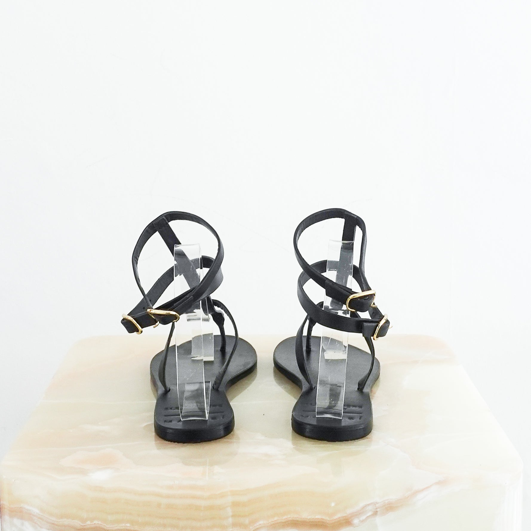 NEW Manebi Black Leather Gladiator Style Open Toe Sandals RRP £200 | Authentic Preloved - Reloved Again