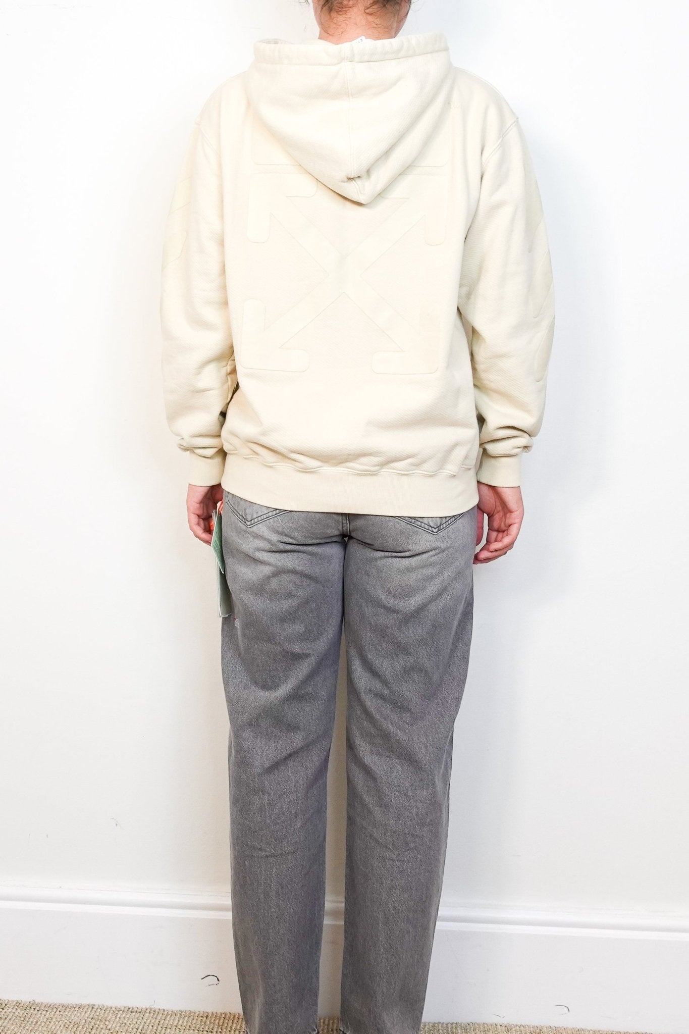 NEW Off White "Main Label" Diag Arrow Oversize Cream Hoodie RRP £350 | Authentic Preloved - Reloved Again