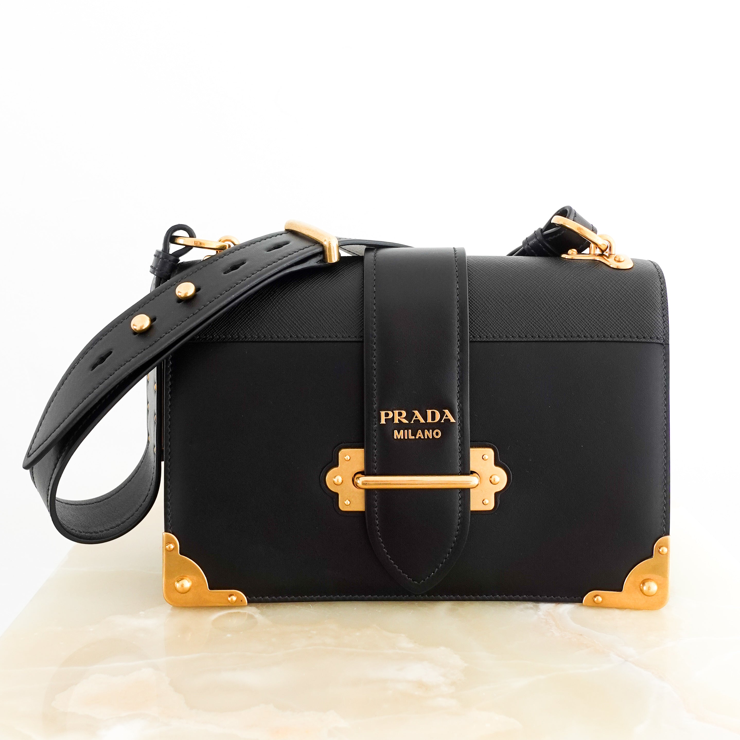 NEW-Prada-black-Cahier-Medium-Box-Bag-Front-picture