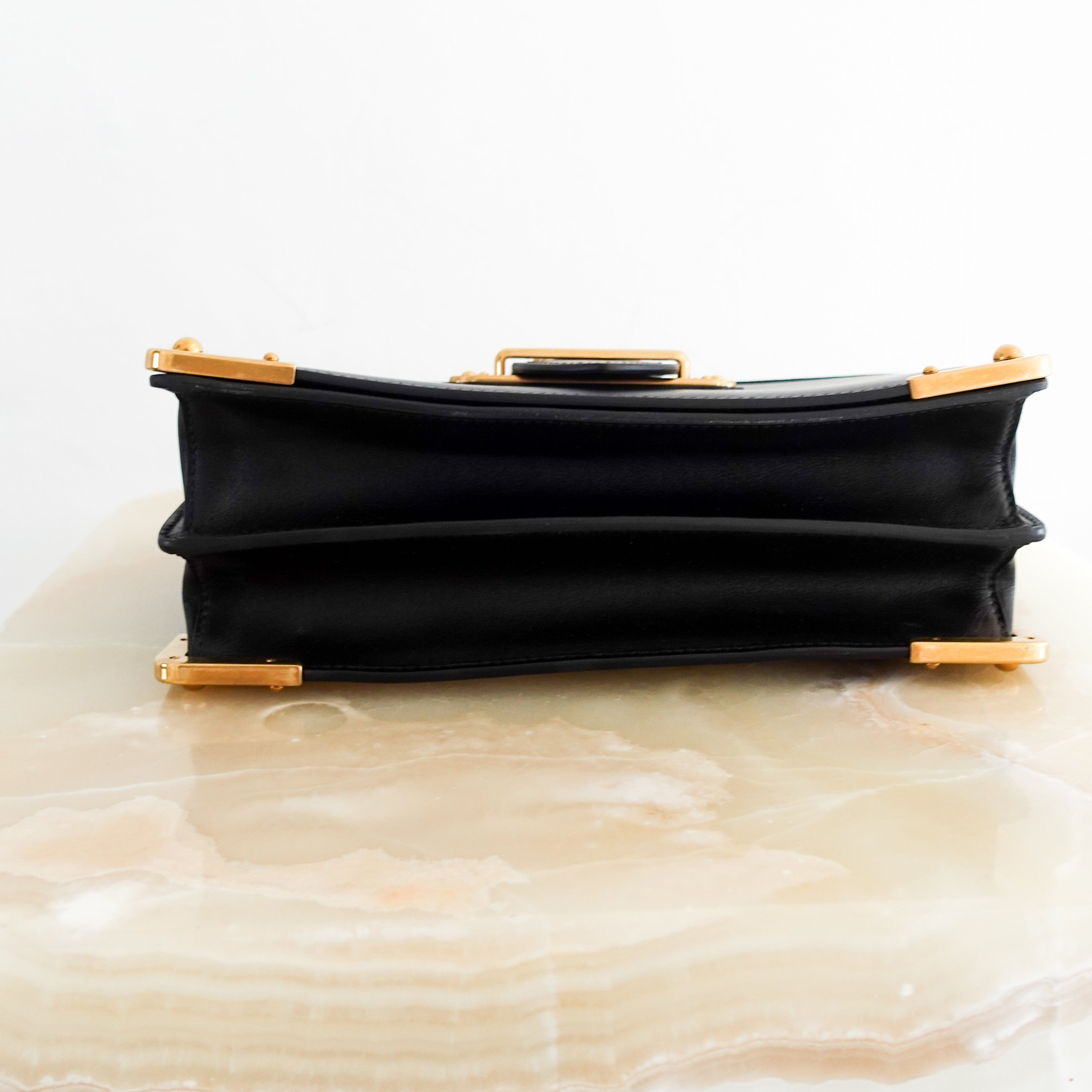 NEW-Prada-black-Cahier-Medium-Box-Bag-buckle-under-picture