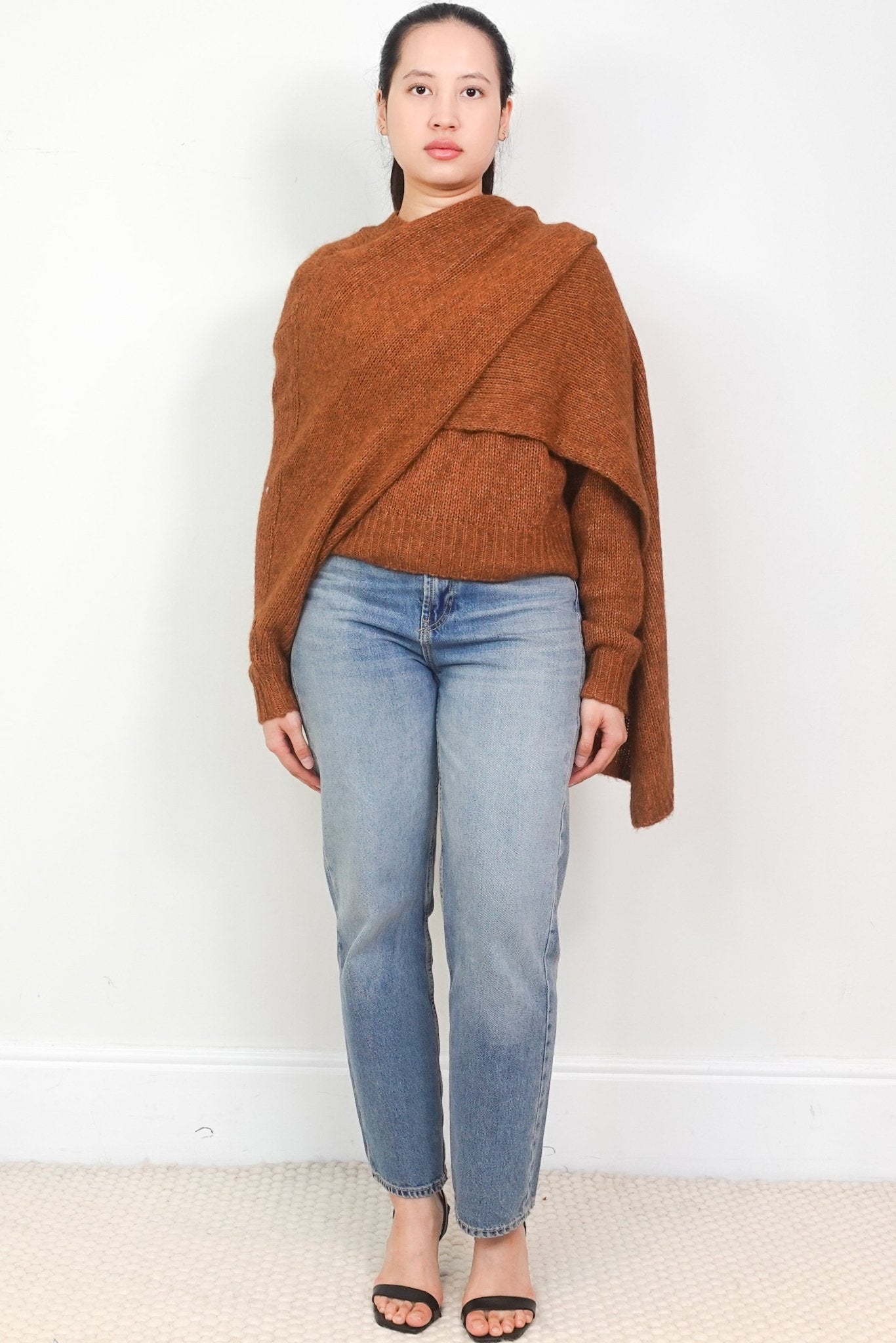 NEW Rejina Pyo Brown Knitted Colette Scarf Sweater RRP £495 | Authentic Preloved - Reloved Again