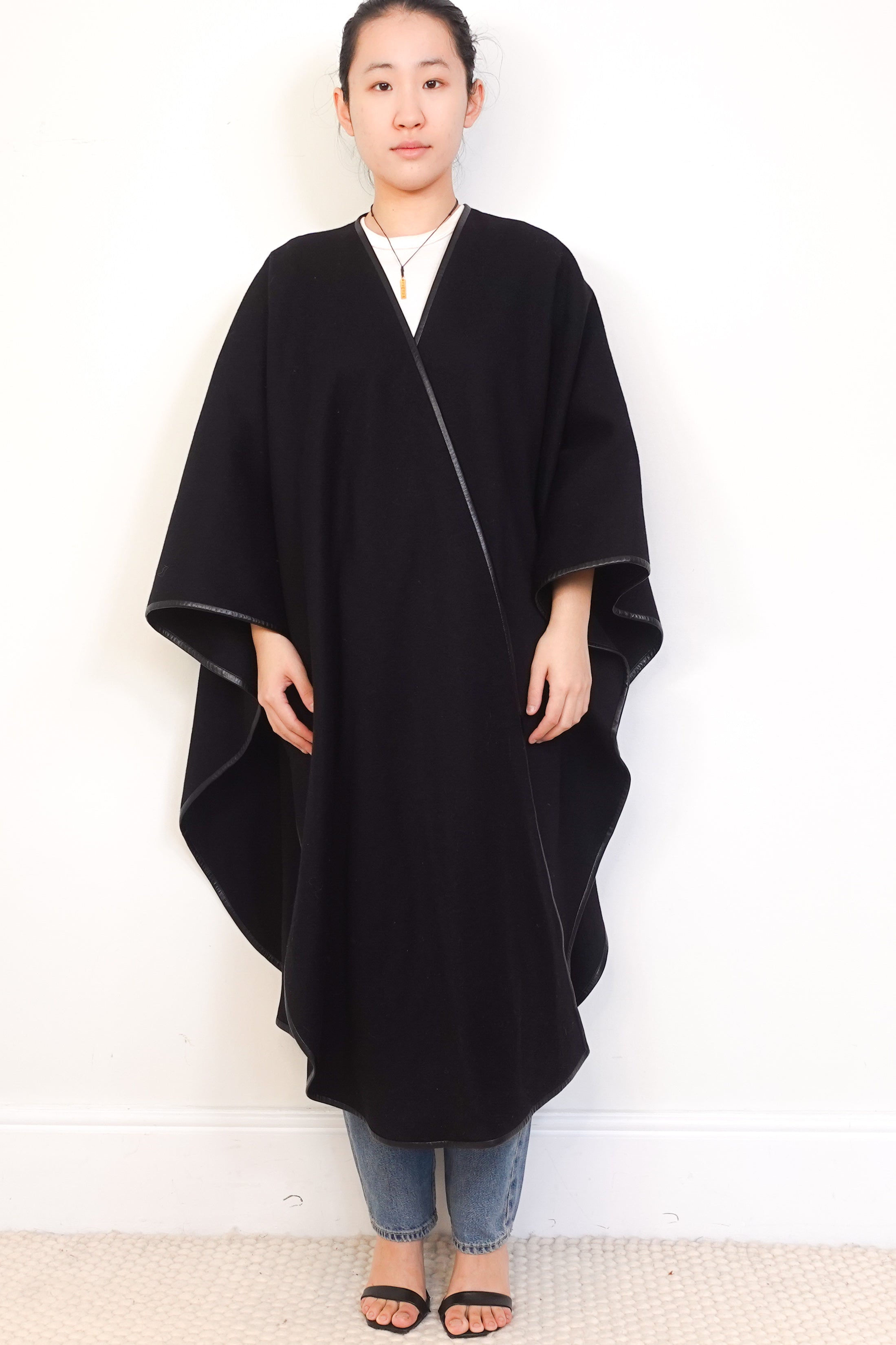 NEW-Saint-Laurent-Black-Wool-Cape-front-picture-Chelsea-London