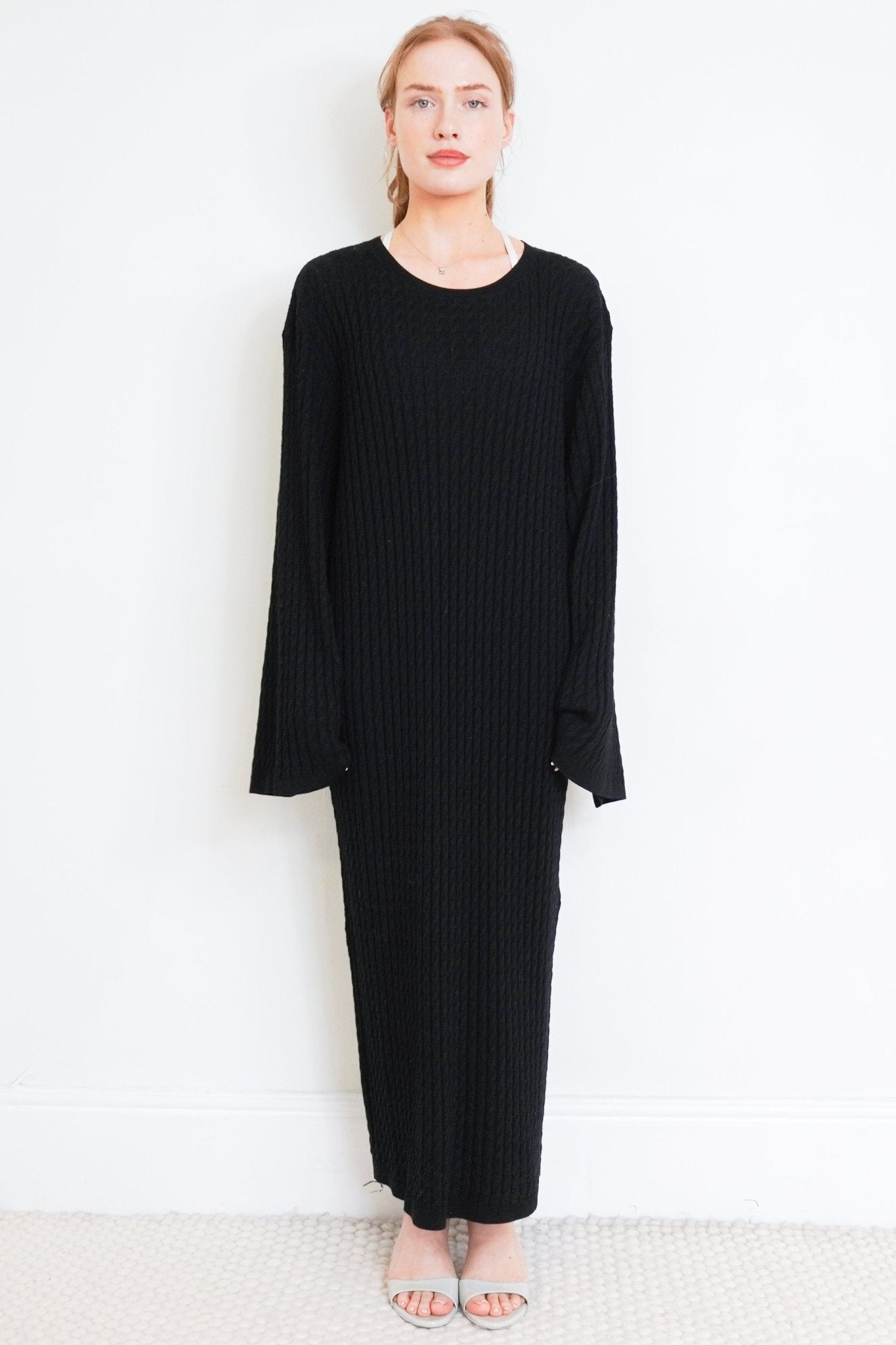 NEW-Toteme-Black-Wool-Cable-Knit-Dress-front-picture-Chelsea-London