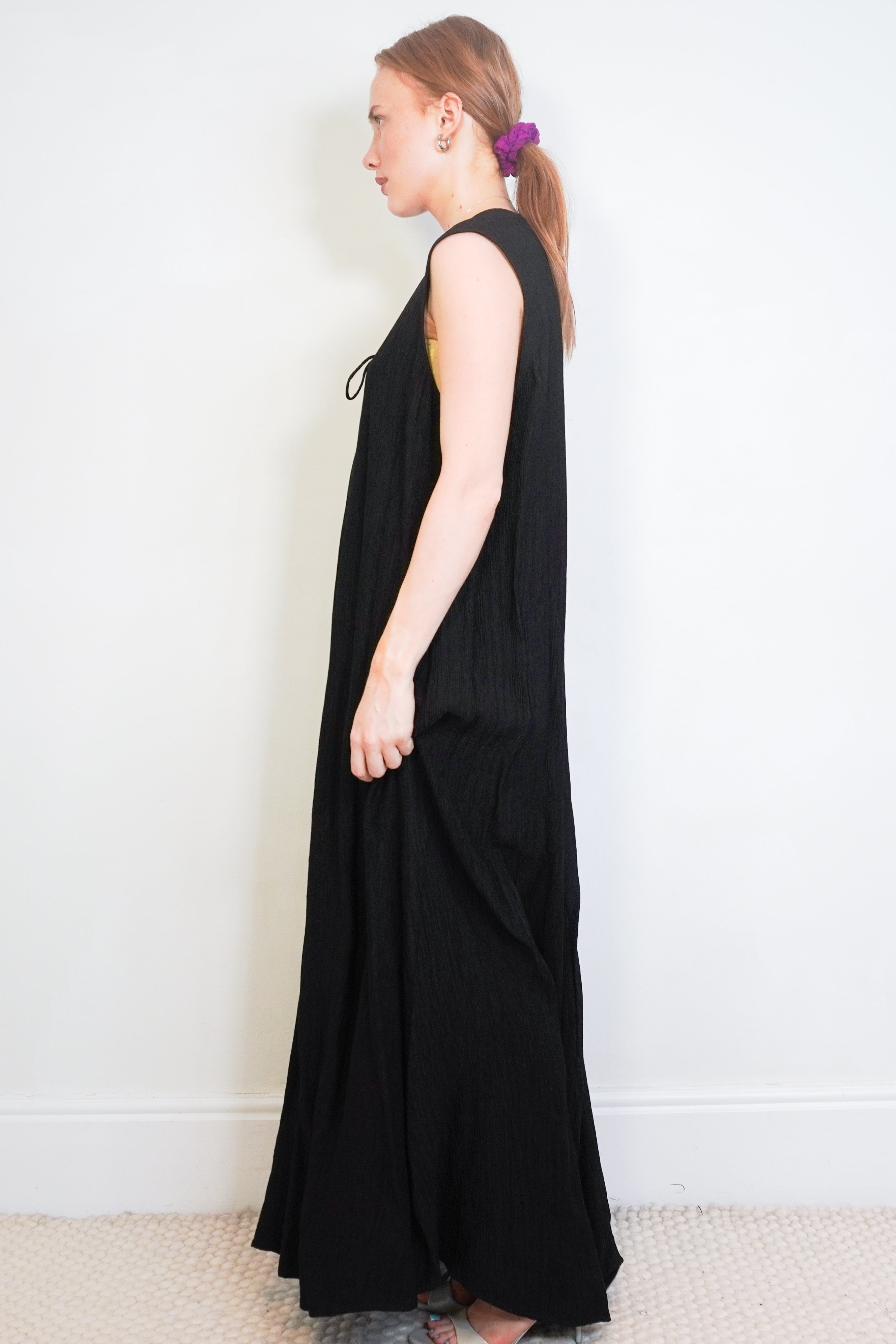 NEW Anine Bing Black Constance Crinkle Dress side photo chelsea london
