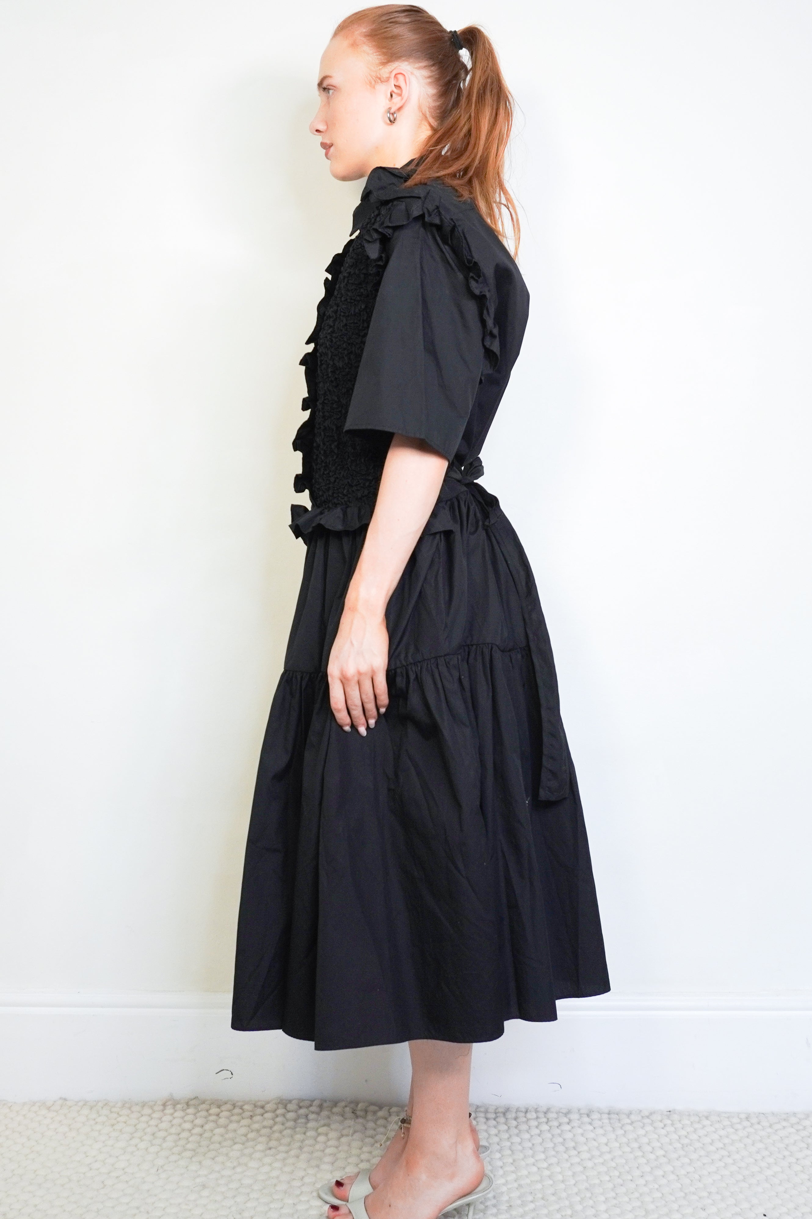 NEW Cecilie Bahnsen Black Lydia Cotton Midi Dress side photo chelsea london