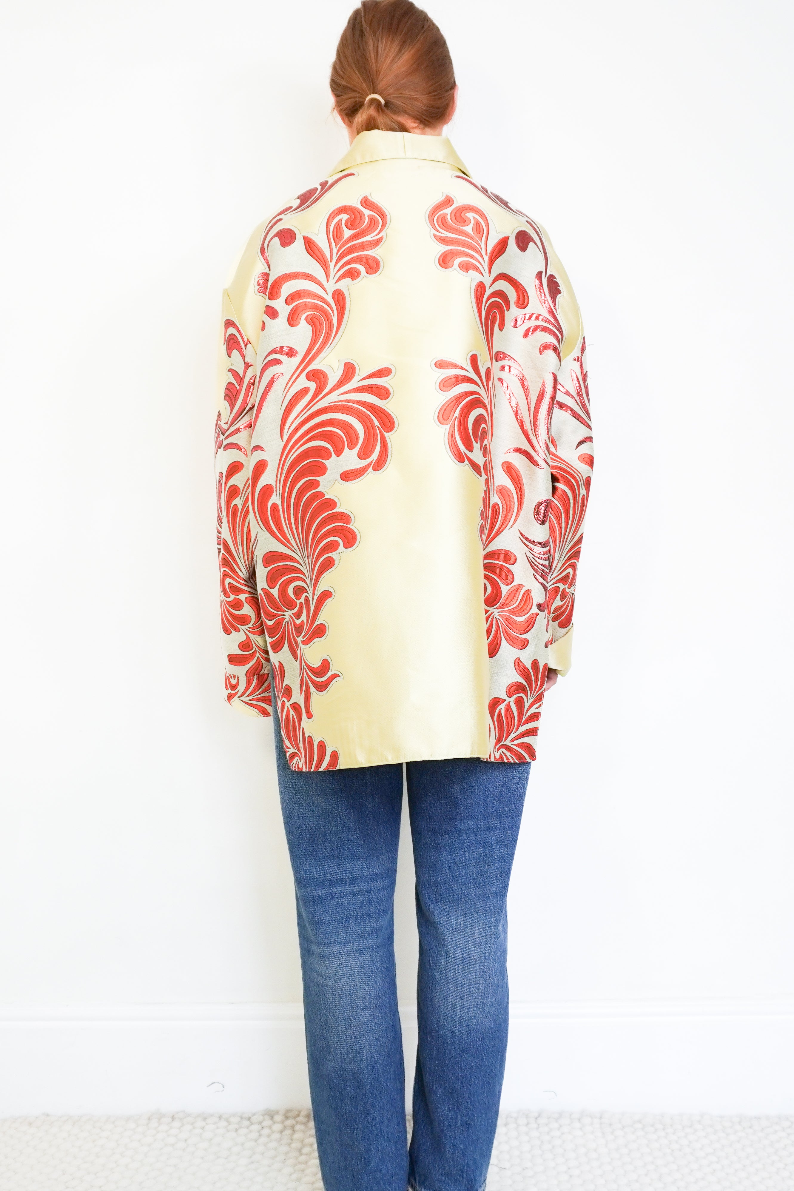 NEW Etro Metallic Gold & Red Jacquard Overshirt Jacket back photo chelsea london