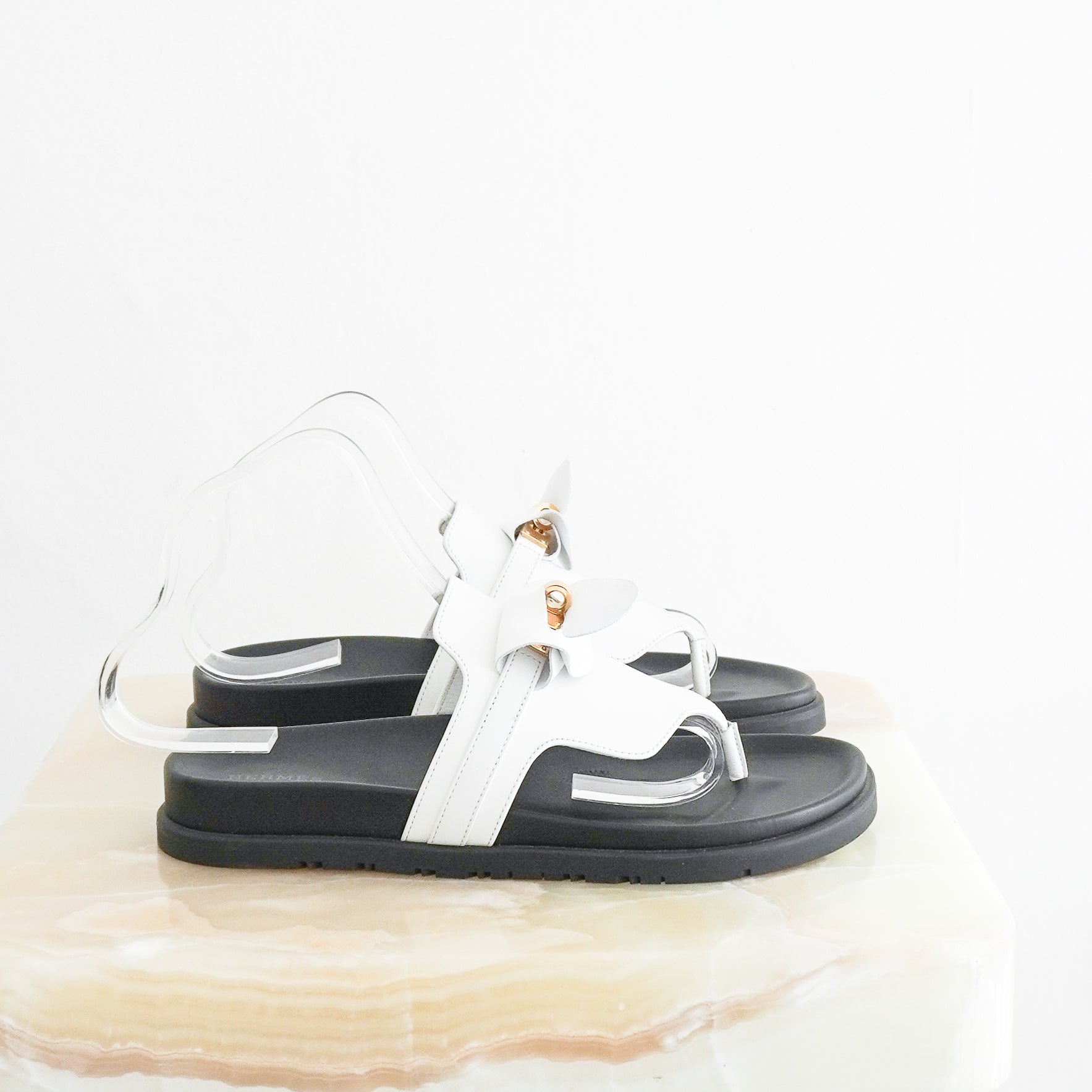 NEW Hermès White Leather Empire Sandals (RRP £1010) | Authentic Preloved - Reloved Again
