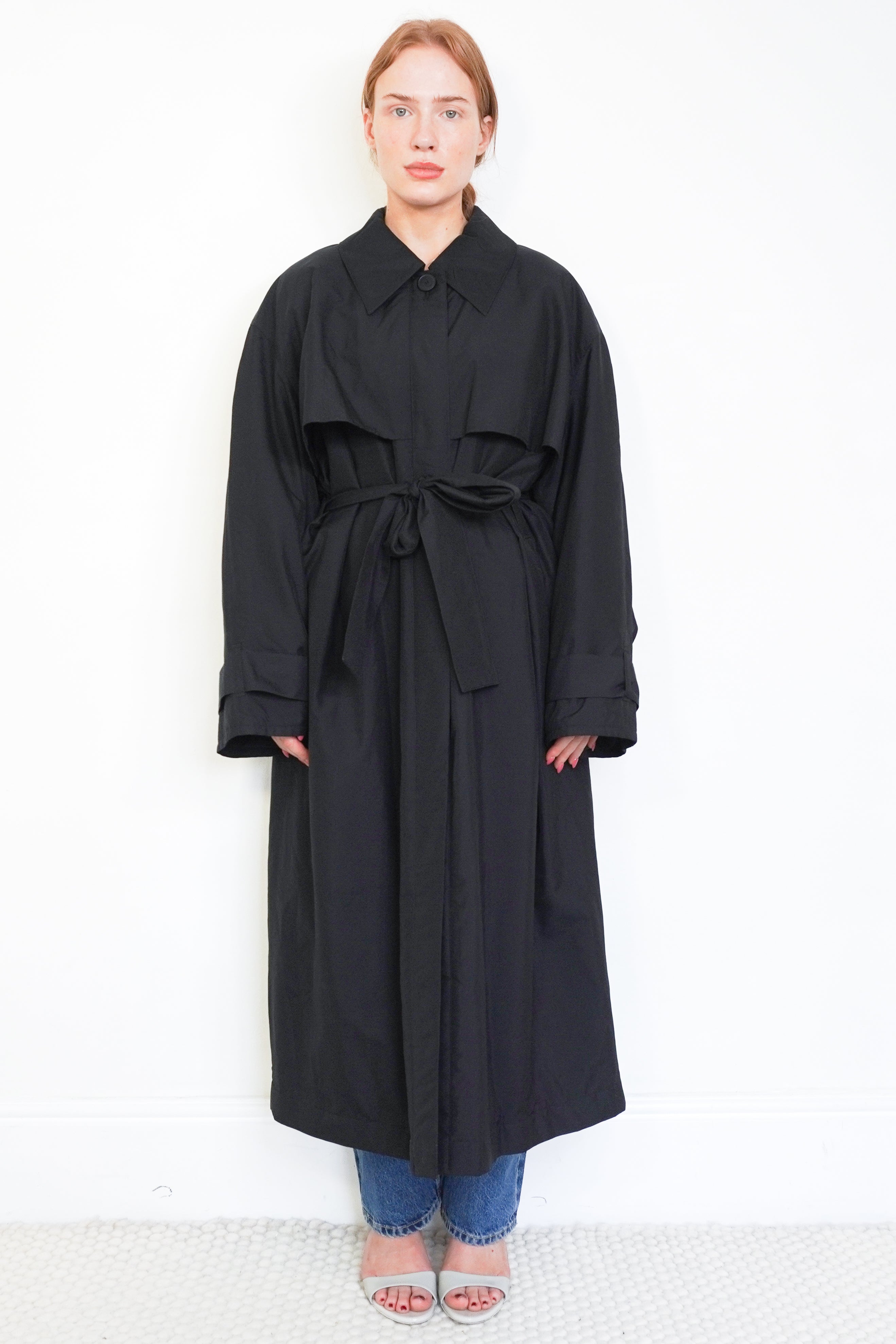 NEW Joseph Black Clovis Silky Quilted Long Coat front photo chelsea london