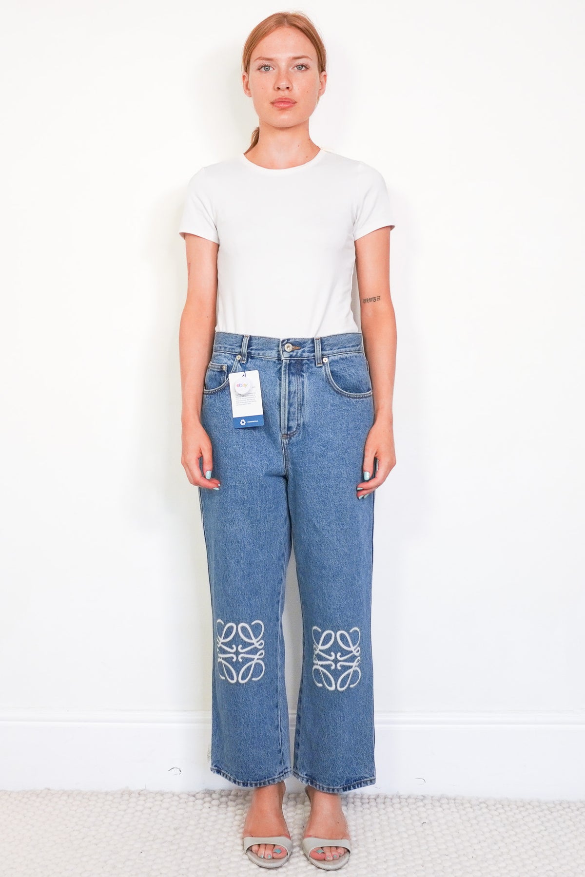 NEW Loewe Anagram Crop Mid Blue Jeans (RRP £750) | Authentic Preloved Front Photo