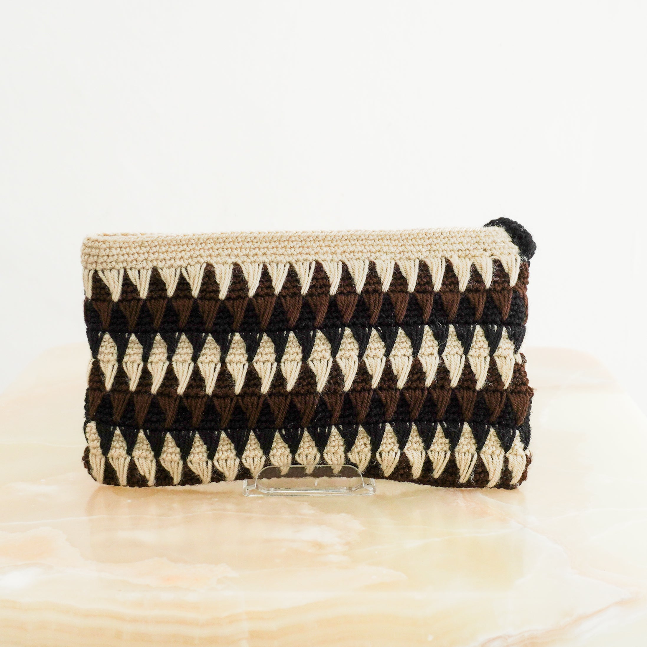 NEW Marni Market Crochet Pochette Set in Coffee back photo chelsea london