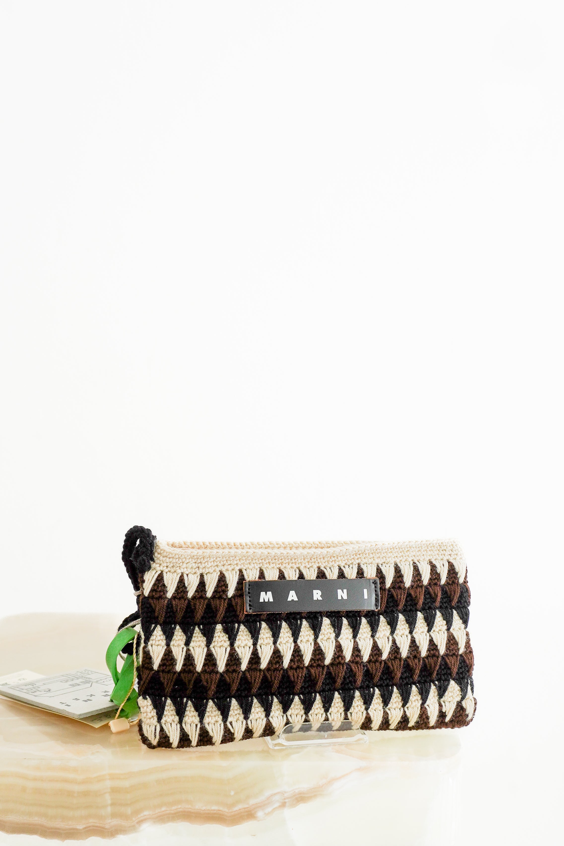 NEW Marni Market Crochet Pochette Set in Coffee front photo chelsea london