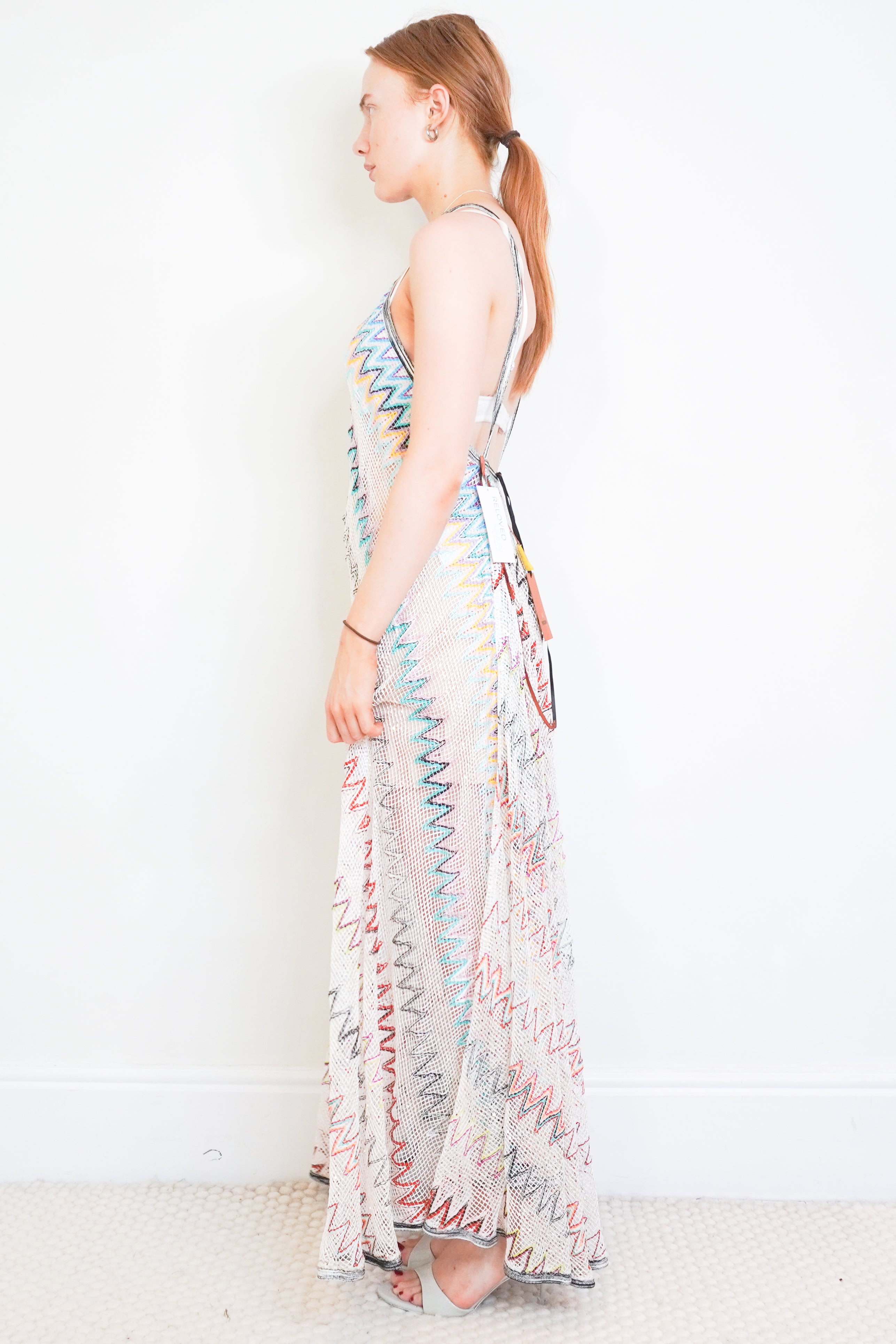 NEW Missoni Multicolour Zigzag Knit Halterneck Maxi Cover-Up Dress side photo chelsea london