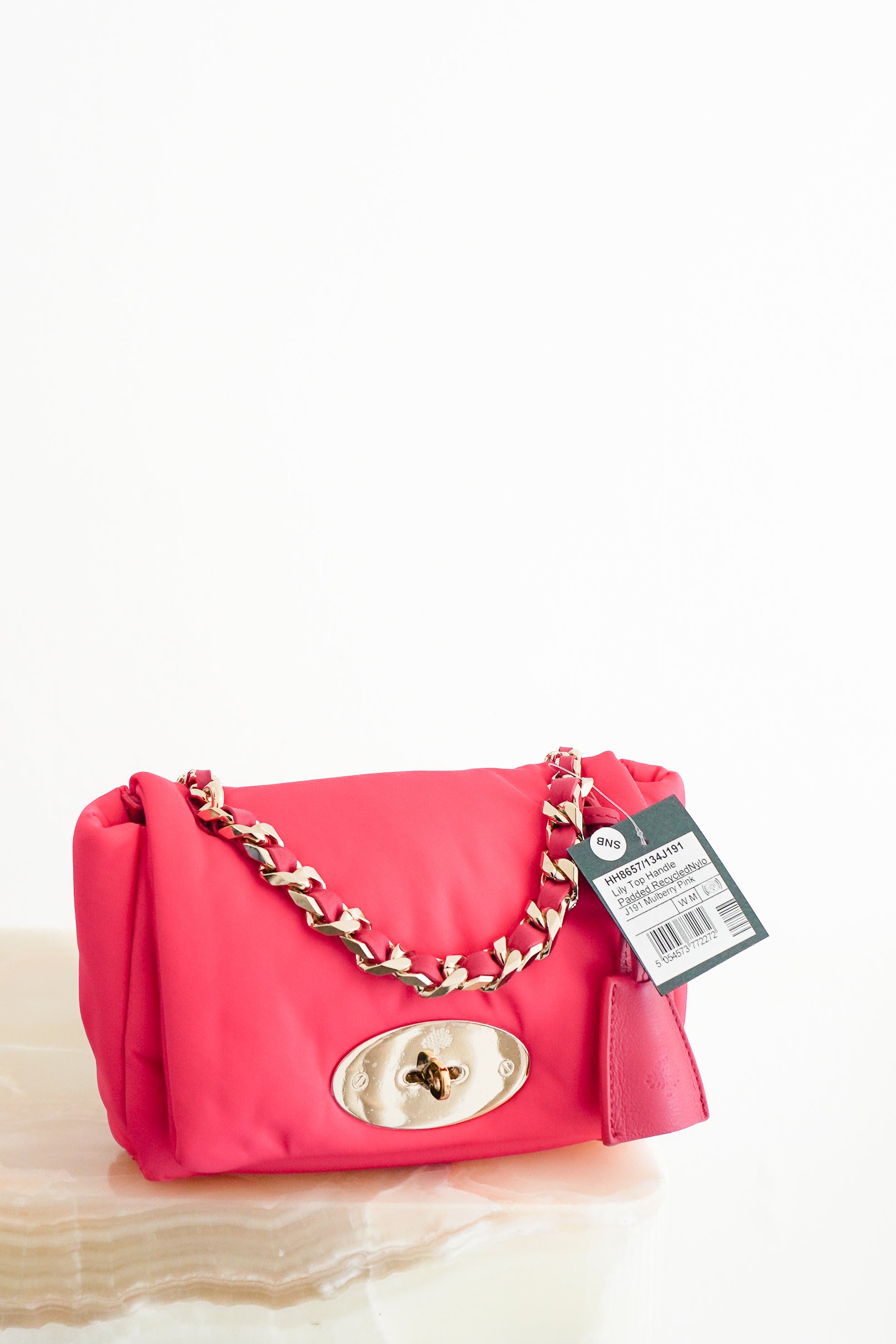 NEW Mulberry Pink Lily Top Handle Padded Recycled Nylon Shoulder Bag front photo chelsea london