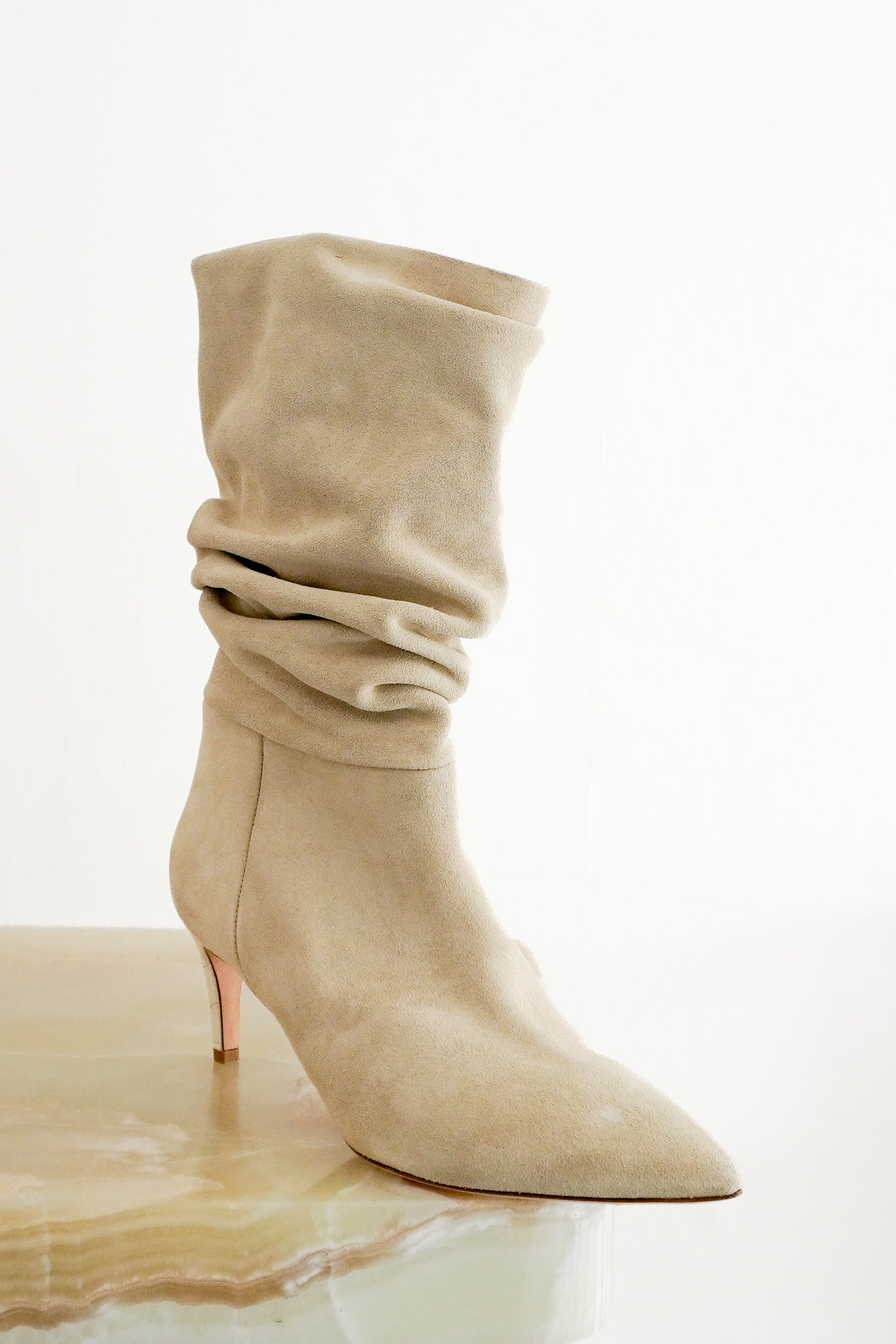 NEW Paris Texas Slouchy Suede Heeled Boots in Cream front photo chelsea london