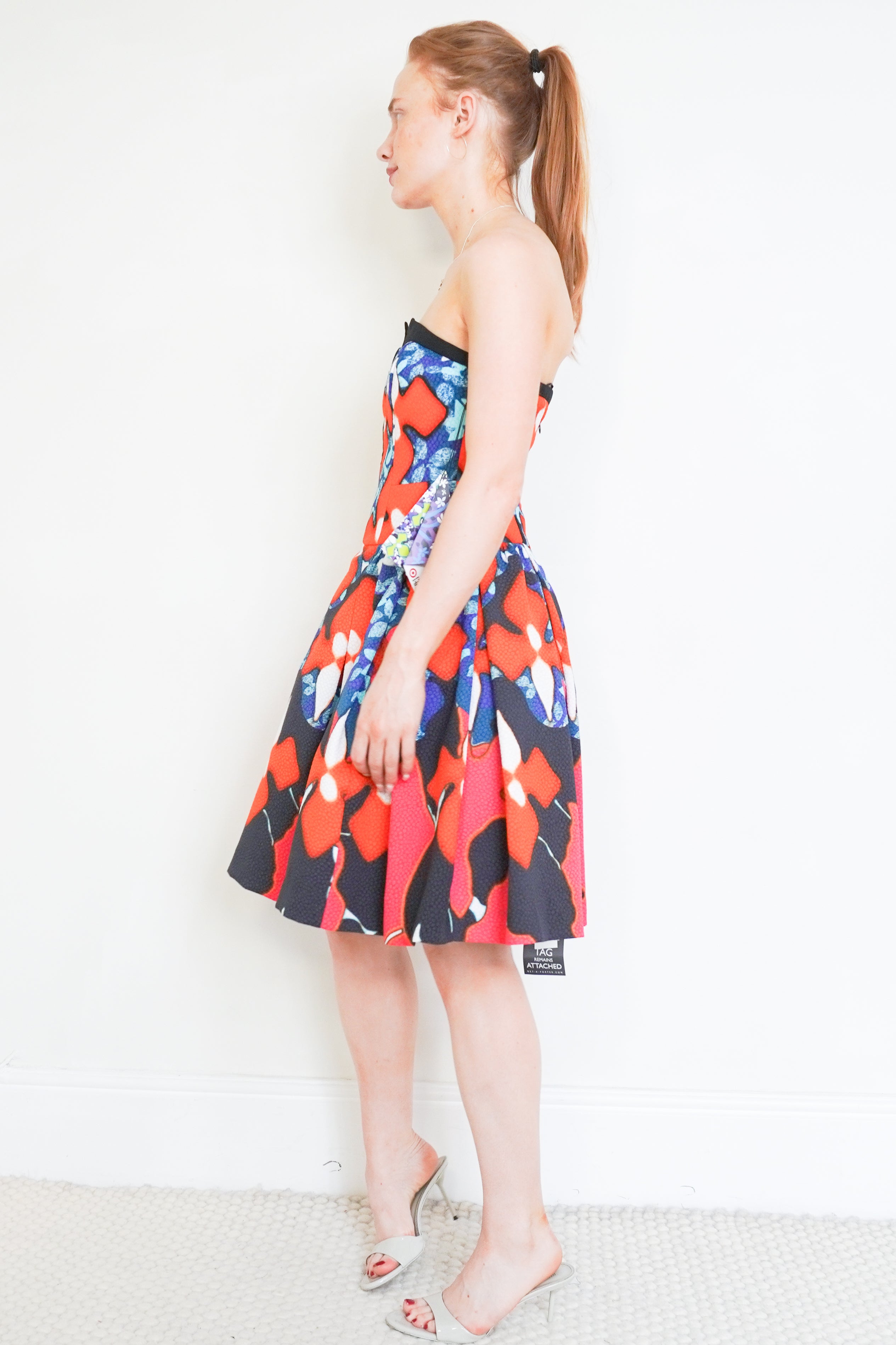 NEW Peter Pilotto Blue & Red Abstract Floral Strapless Mini Dress side photo chelsea london