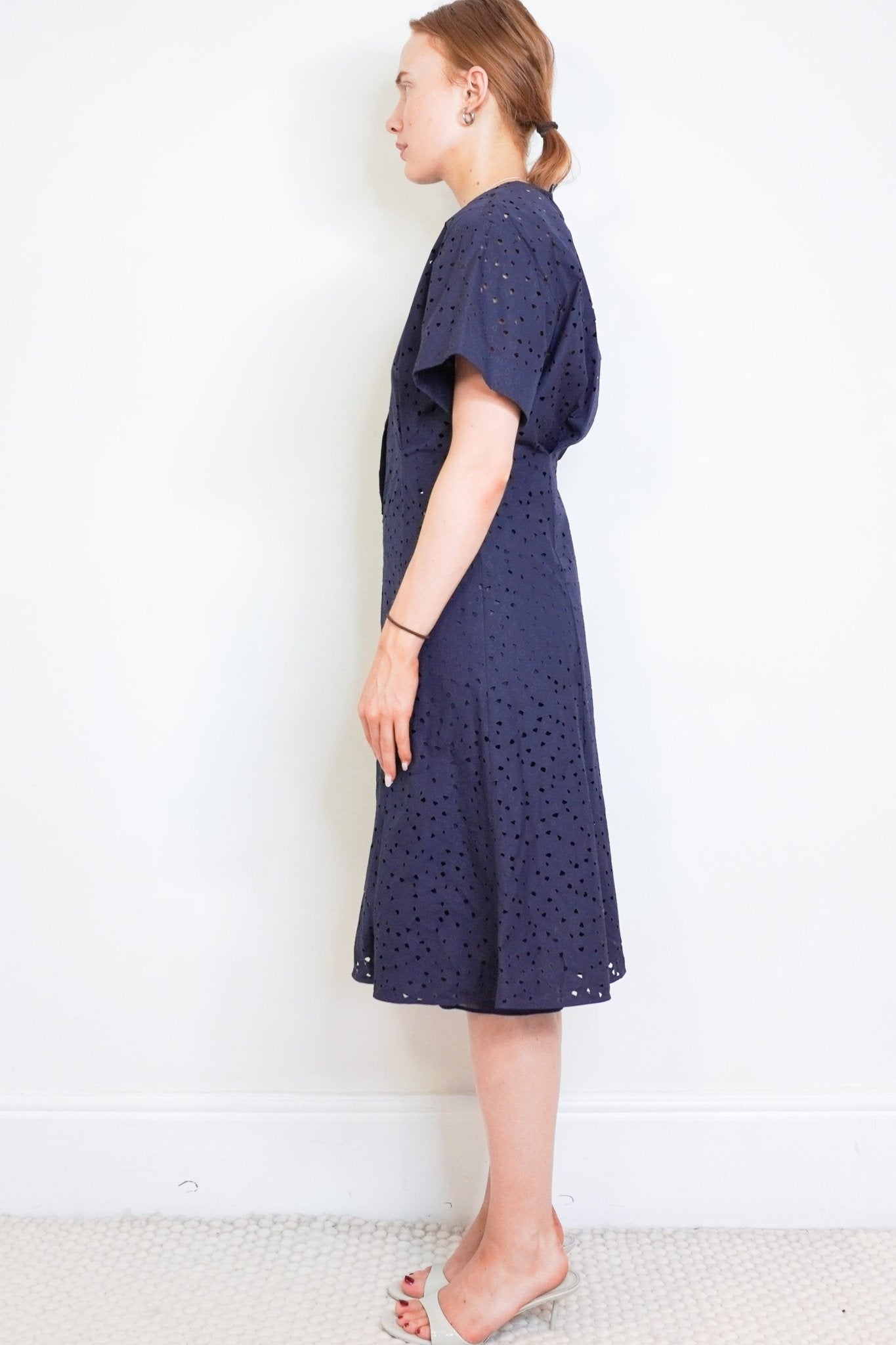 NEW Salvatore Ferragamo Navy Eyelet Cotton Dress (RRP £300) | Authentic Preloved - Reloved Again