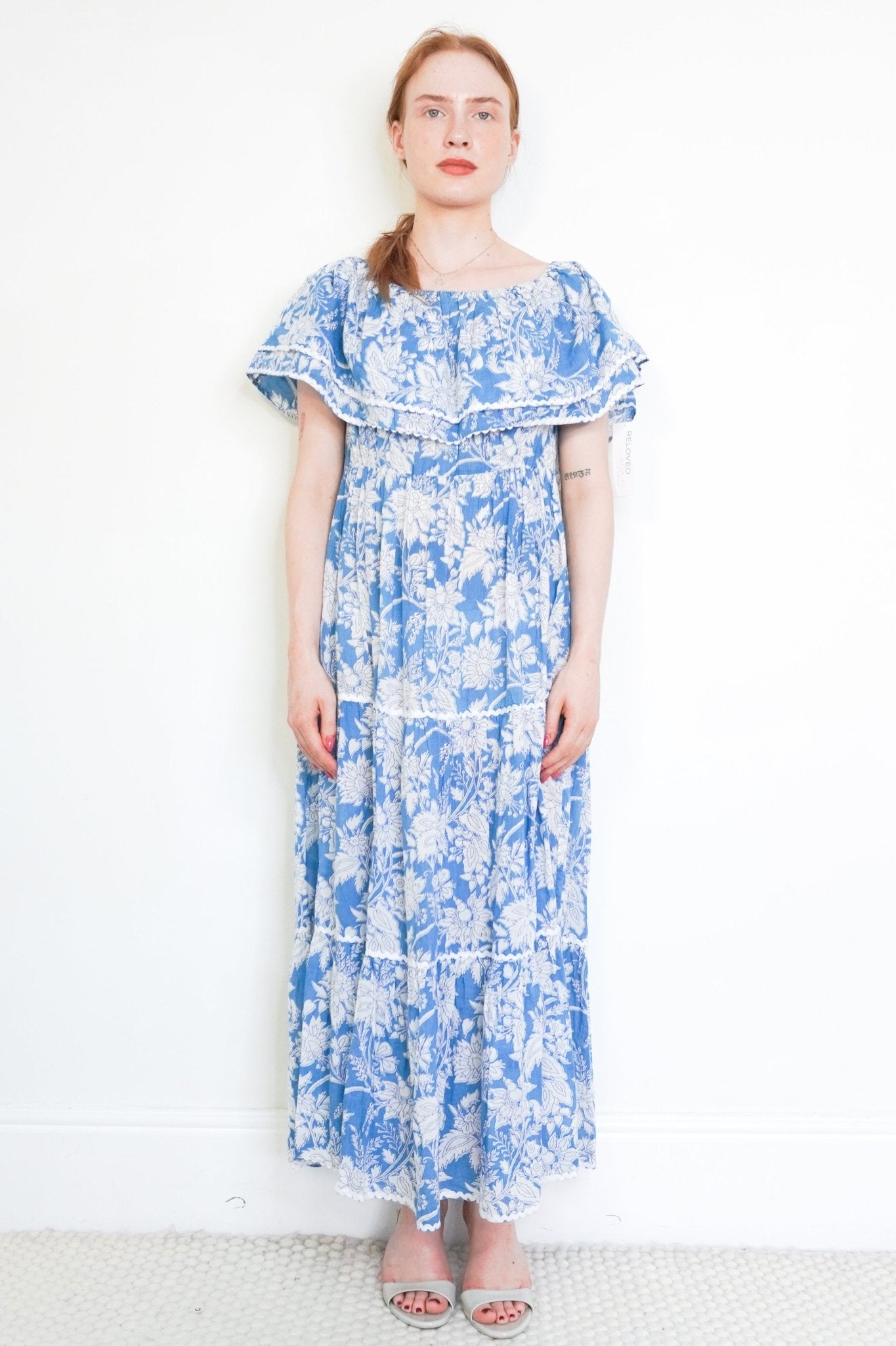 Neve & Noor Lottie Blue Meadow Floral Cotton Maxi Dress (RRP £299) | Authentic Preloved - Reloved Again