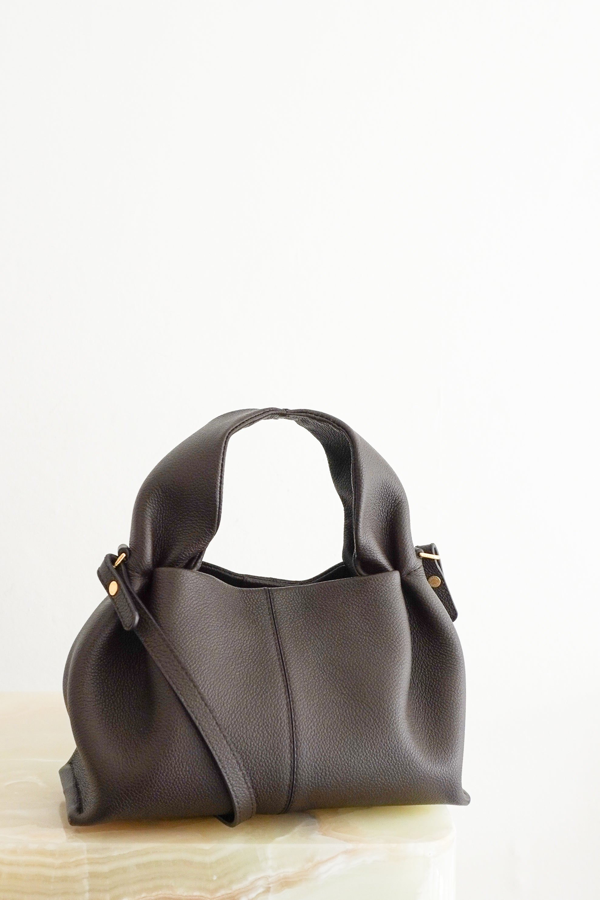 Polène Numéro Neuf Mini Textured Leather Bag in Ebony front photo chelsea london