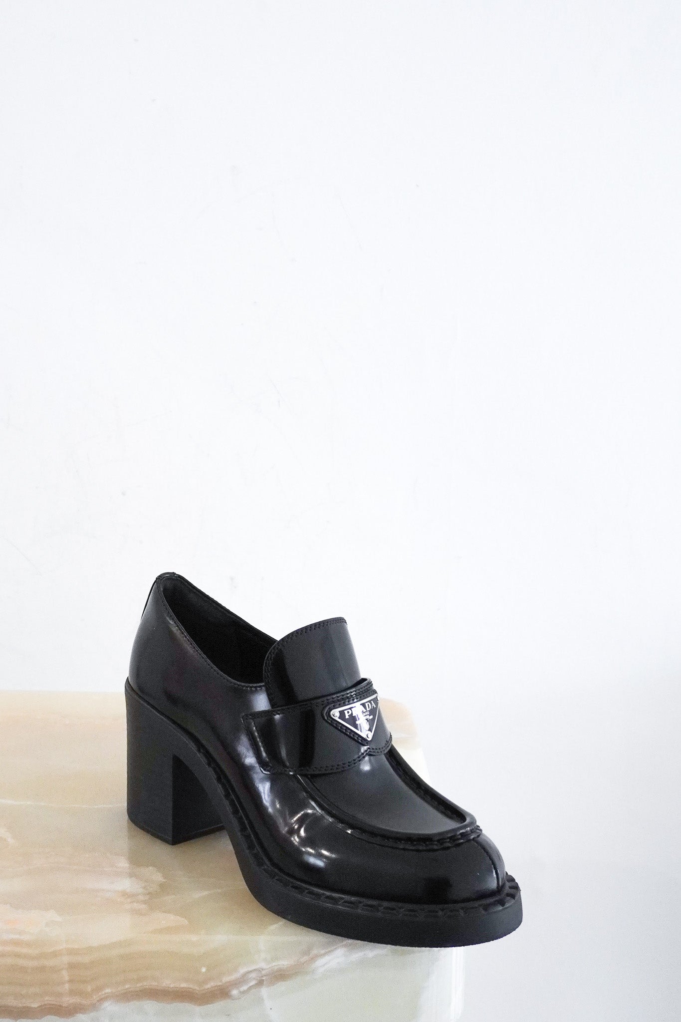 Prada-Black-Patent-Heeled-Loafers