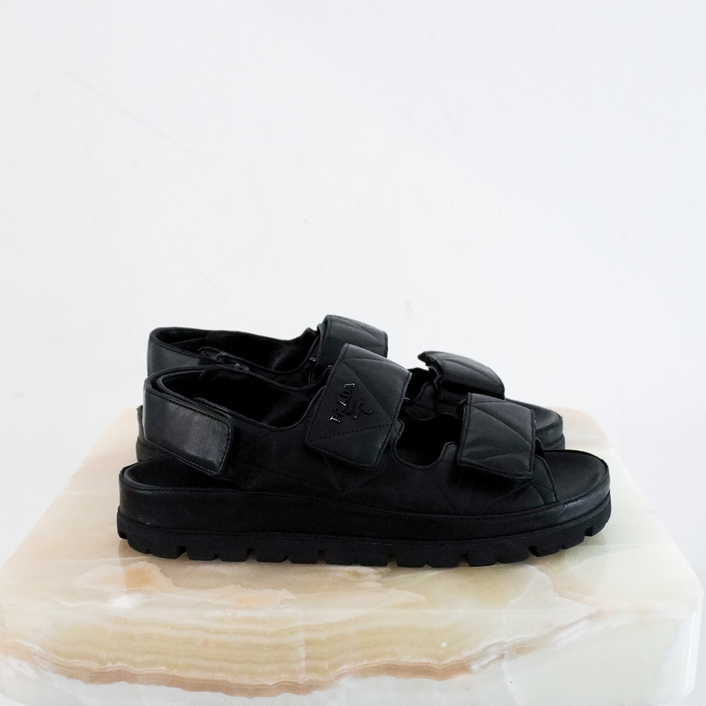 Prada-Black-Quilted-Dad-Sandals-side-picture-Chelsea-London