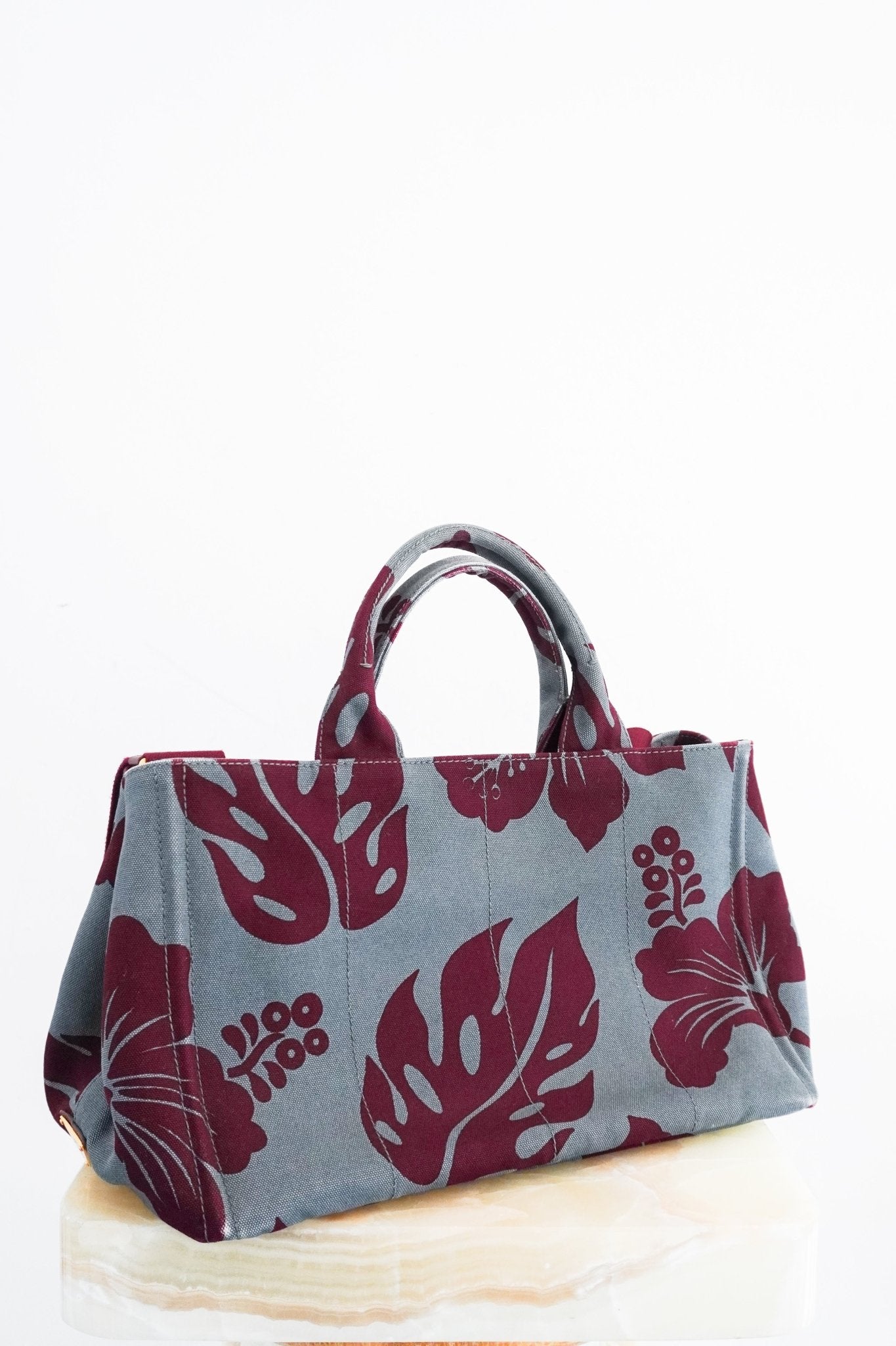 Prada Blue Canapa Stampata Floral Tote Bag RRP £850 | Authentic Preloved - Reloved Again