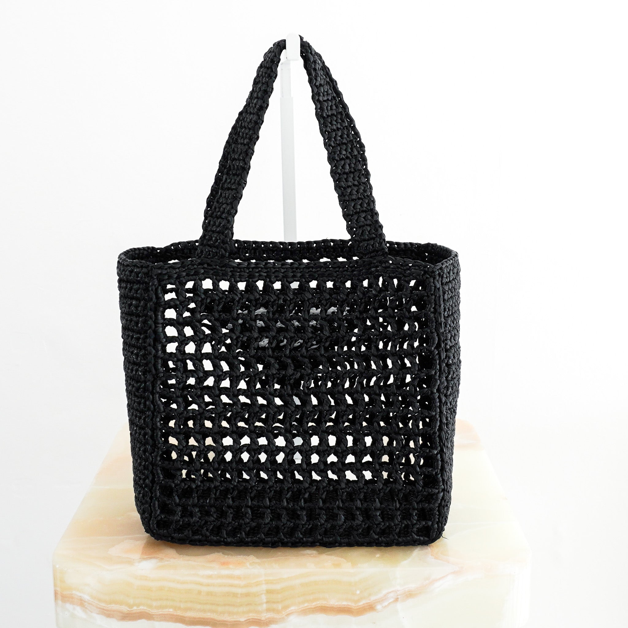 Prada Crochet Raffia Tote in Black RRP £1450 | Authentic and Preloved - Reloved Again