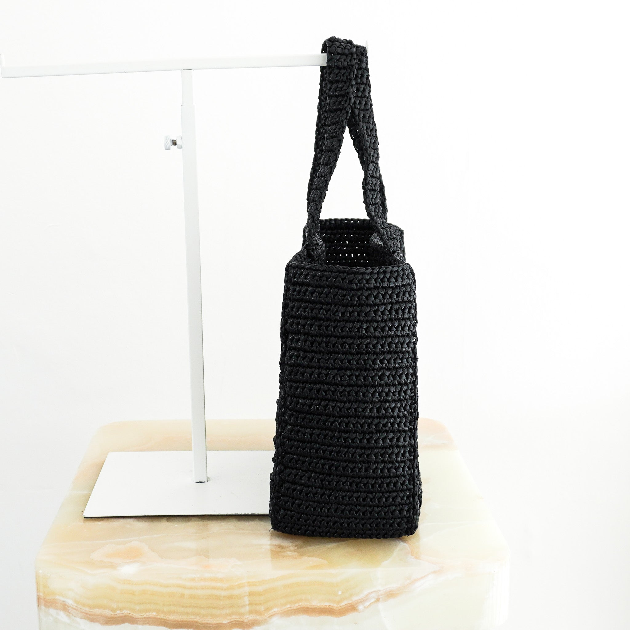 Prada Crochet Raffia Tote in Black RRP £1450 | Authentic and Preloved - Reloved Again