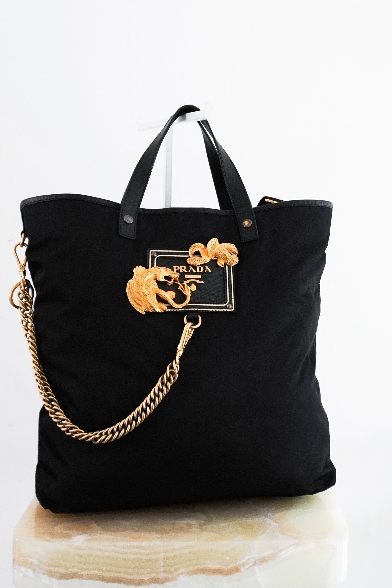 Prada-Dragon-Motif-Nylon-Tote-Bag-front-picture-chelsea-london