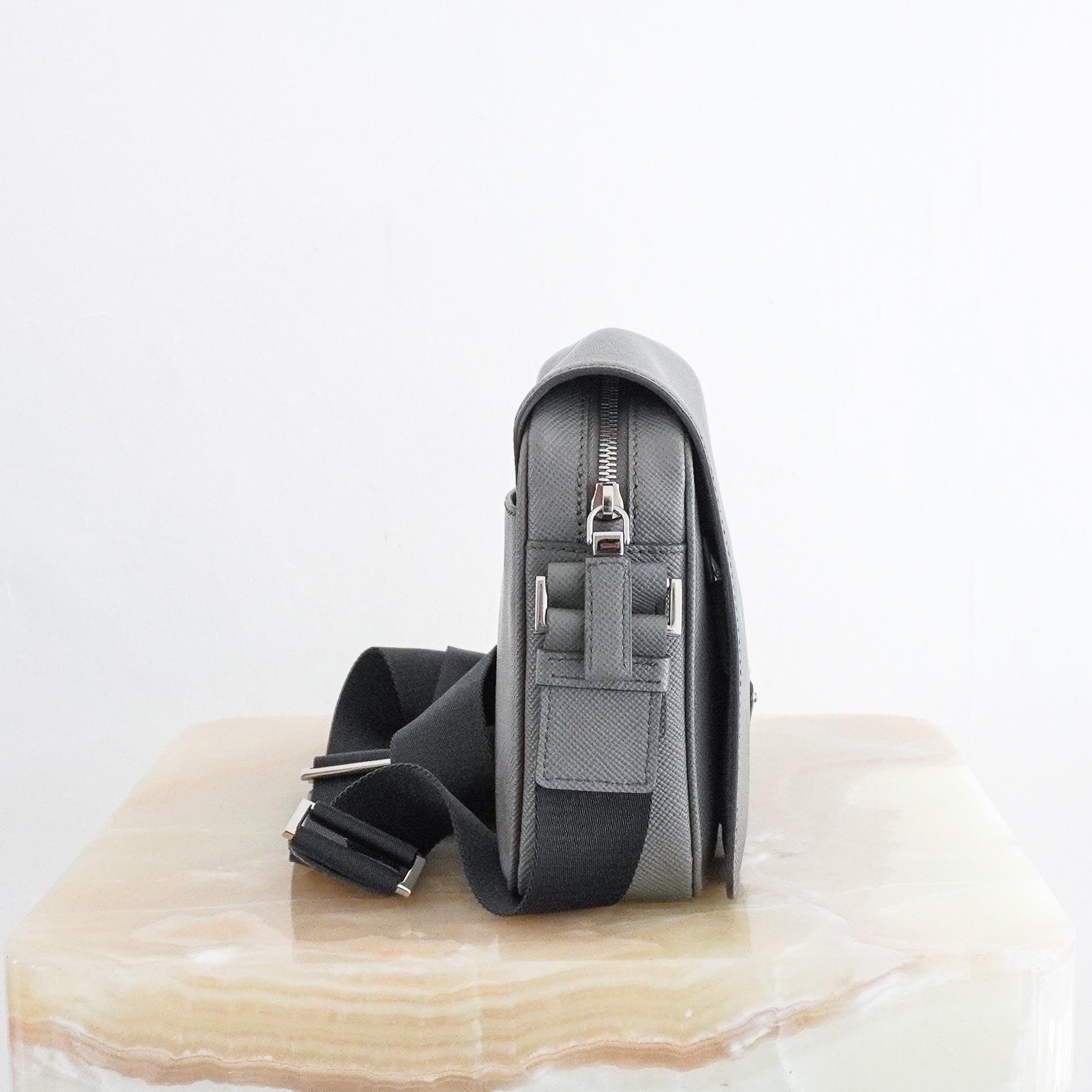 Prada Grey Saffiano Aresia Messenger Bag (RRP £1900) | Authentic Preloved - Reloved Again