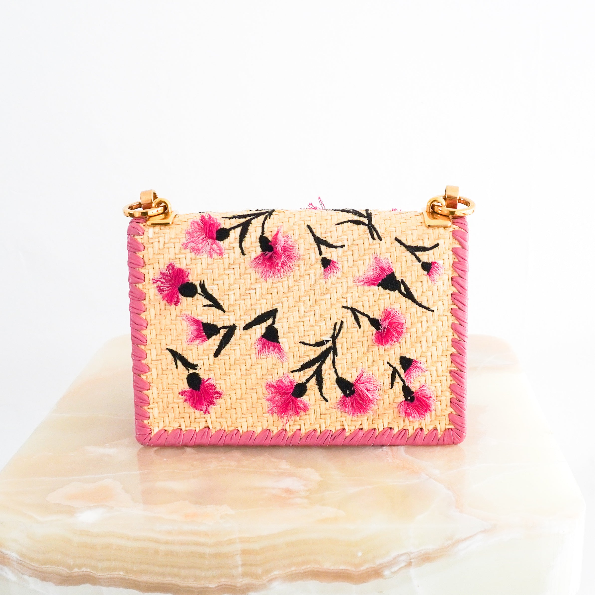 Prada-Pink-Floral-Raffia-Paglia-Ricamo-Crossbody-Bag-back-picture-Chelsea-London