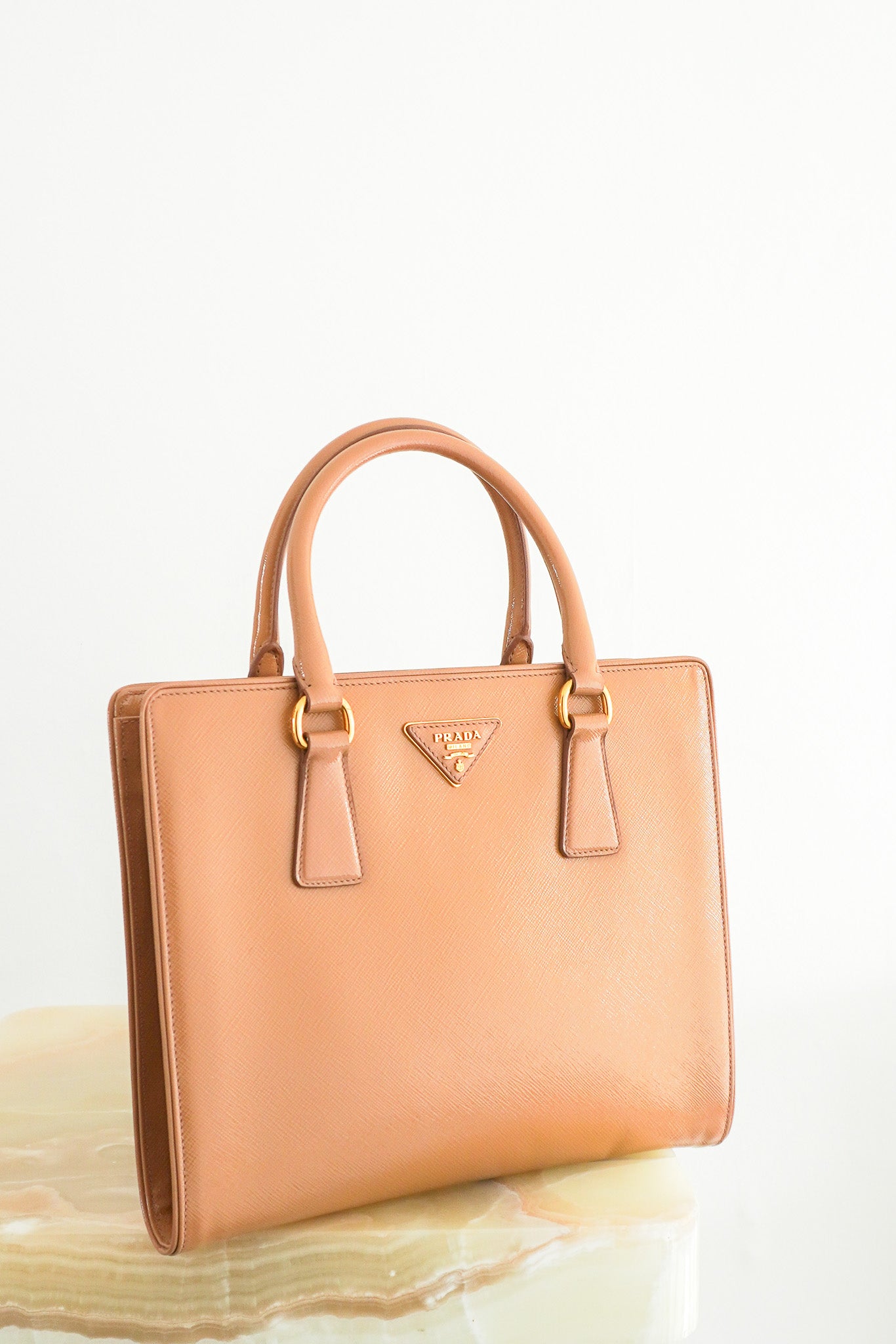 Prada Saffiano Vernic Top Handle Bag in Beige RRP £3700 | Authentic Preloved - Reloved Again