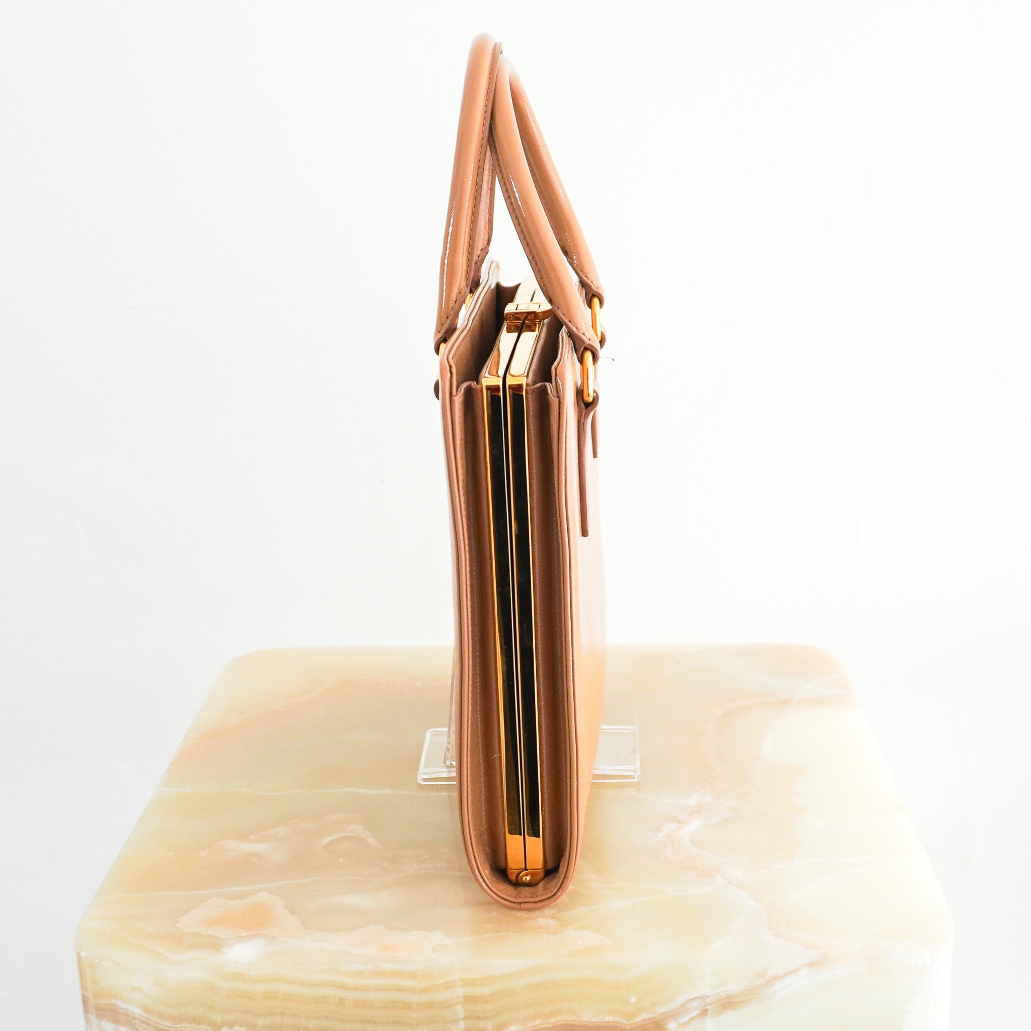 Prada Saffiano Vernic Top Handle Bag in Beige RRP £3700 | Authentic Preloved - Reloved Again