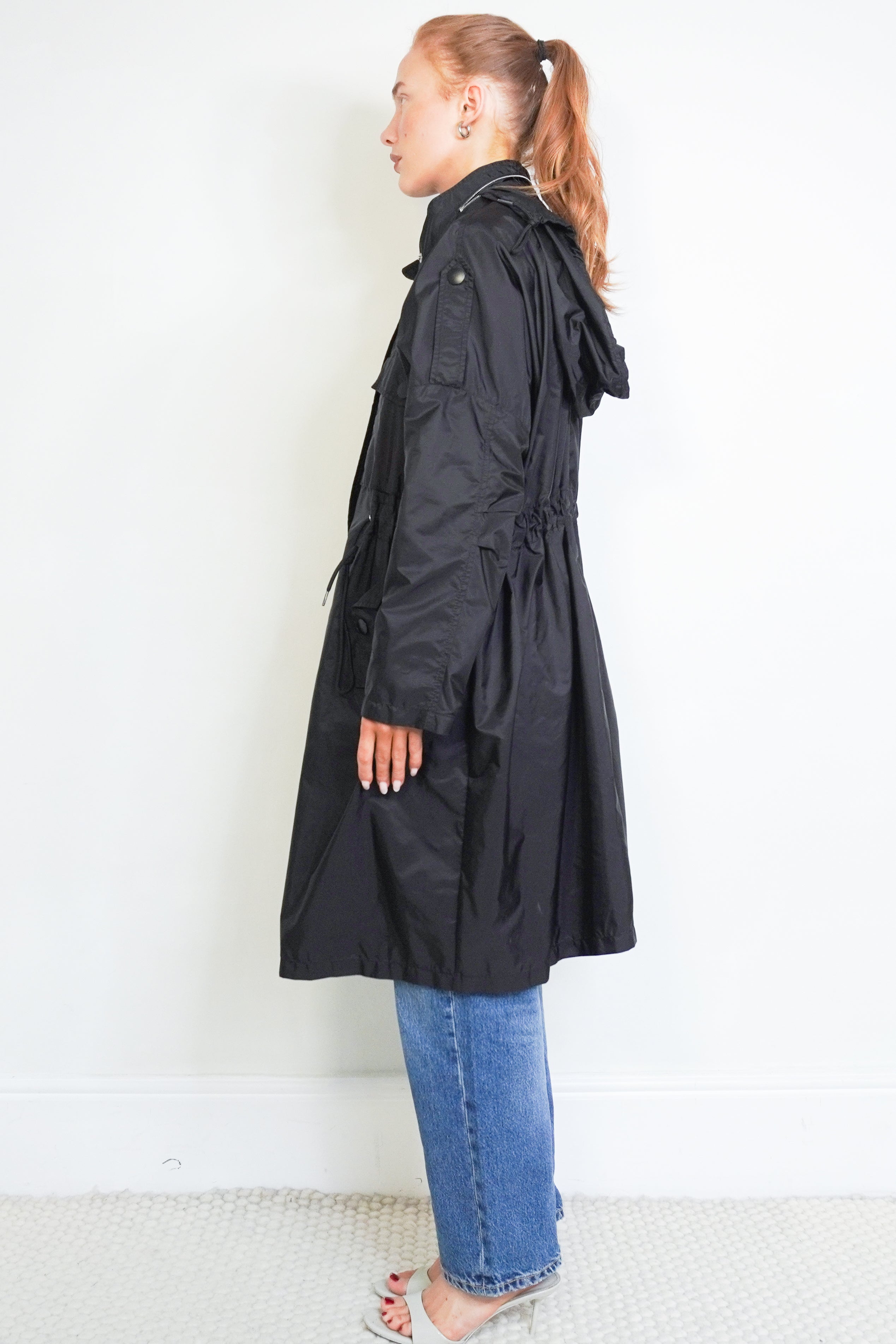 Prada Black Nylon Hooded Rain Jacket side photo chelsea london