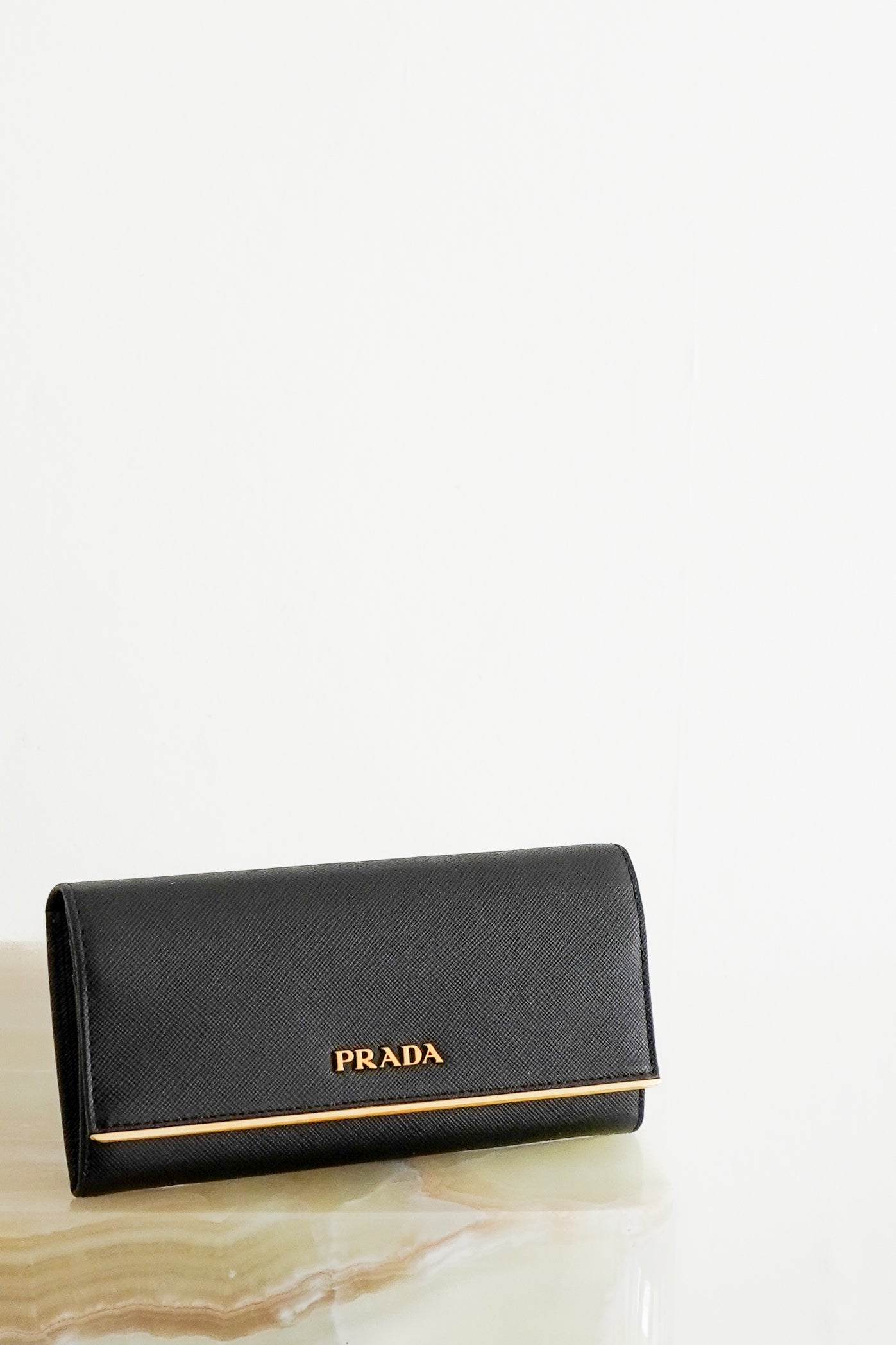 Prada Black Saffiano Leather Clutch Wallet front photo chelsea london