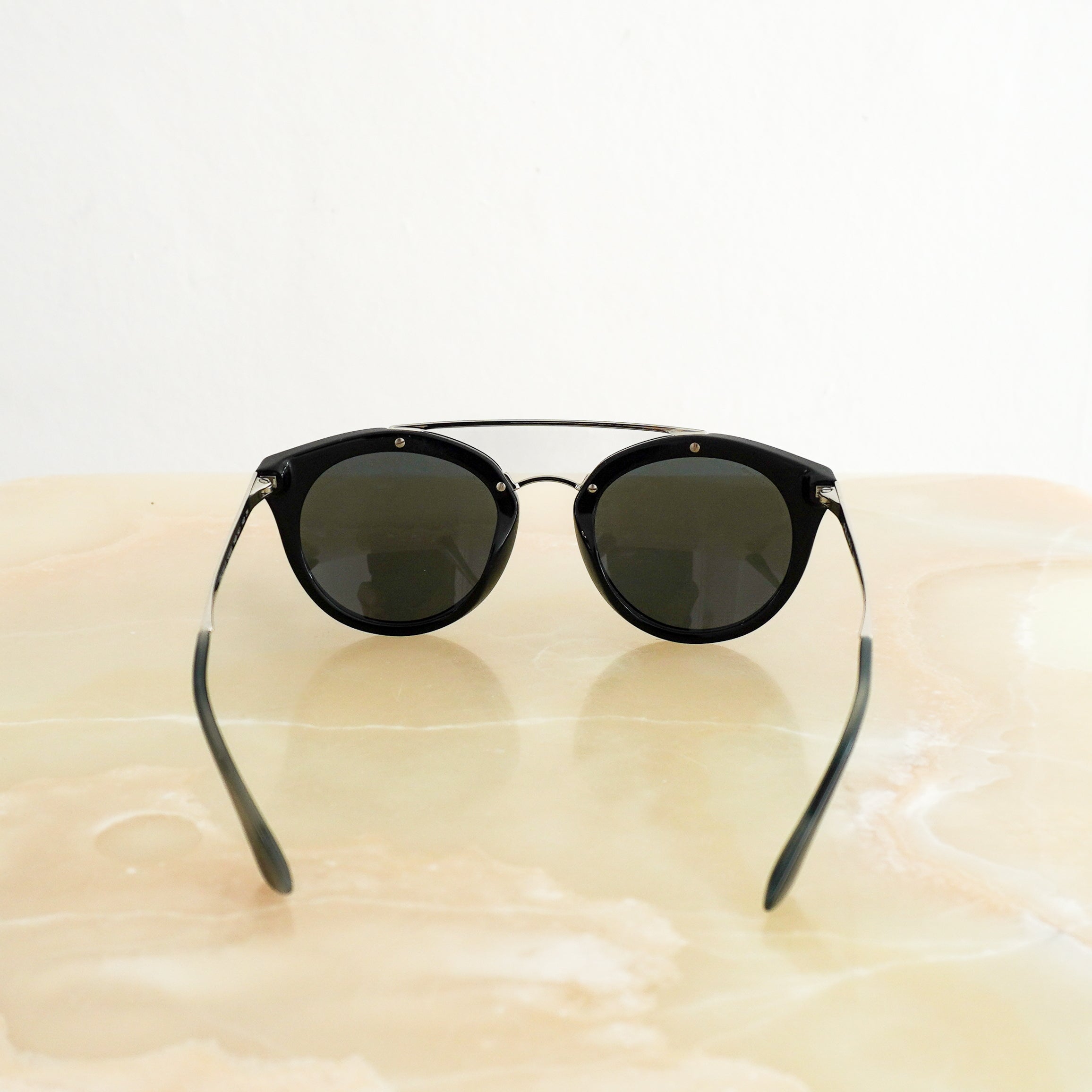 Prada PR 23SS Black Cat-Eye Sunglasses back photo chelsea london