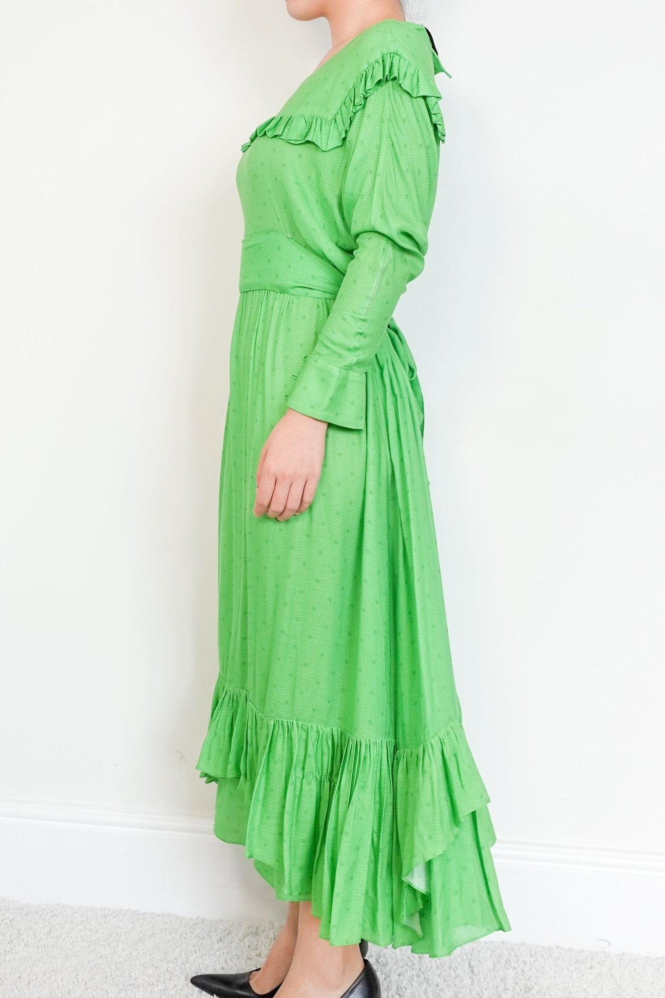Preen by Thornton Bregazzi Green Ruffle Tiered Maxi Dress RRP £1.4K | Authentic Preloved - Reloved Again