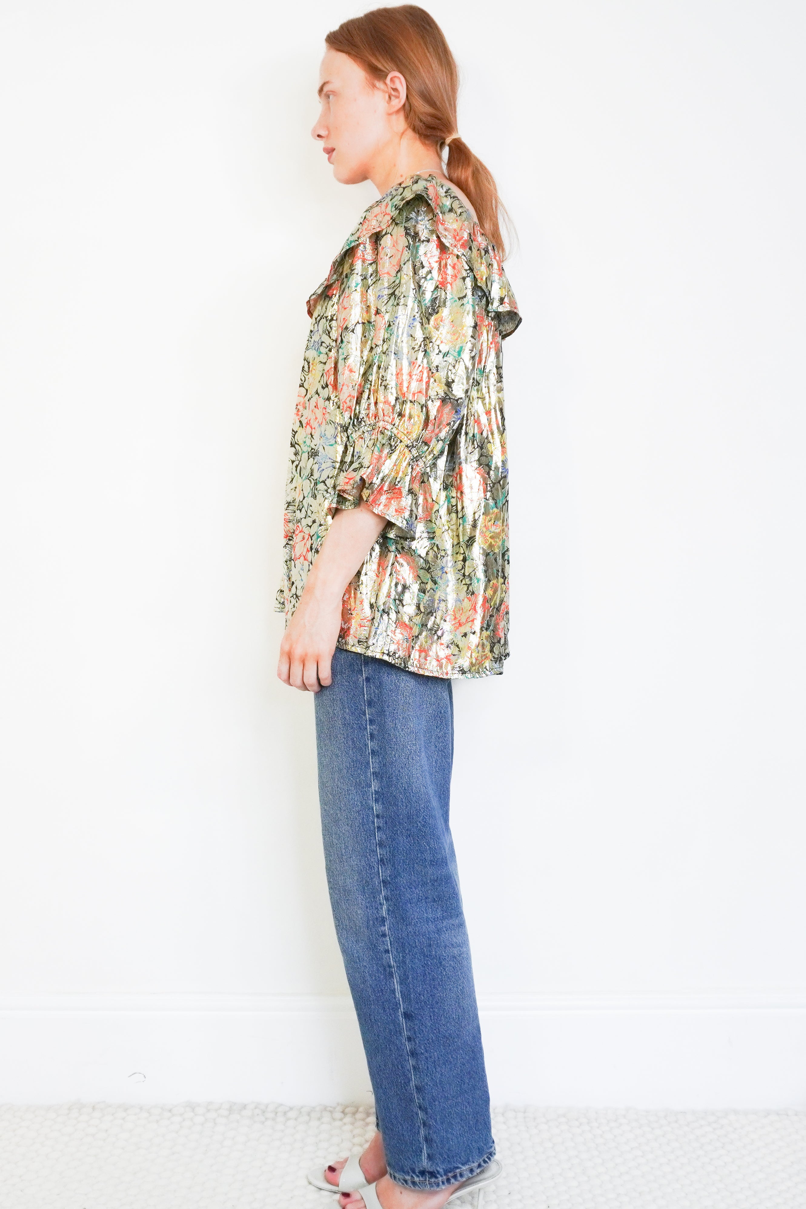 Queens of Archive Zelda Foil Print Floral Blouse side photo chelsea london